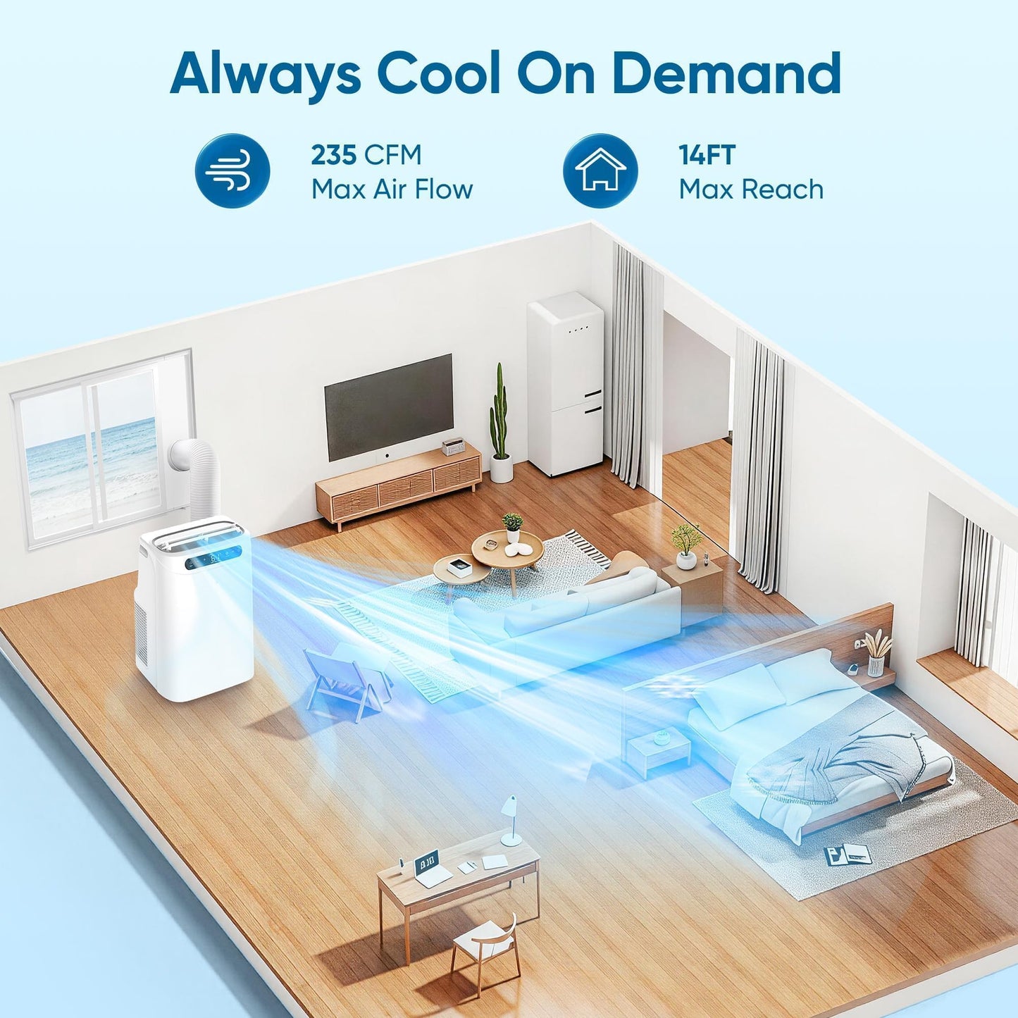 12000 BTU Portable Air Conditioners, Cools Up to 500 Sq.Ft, Portable AC Unit with Remote Control, Cooling, Fan, Dehumidification, Sleep Mode& Installation Kits for Rooms, White