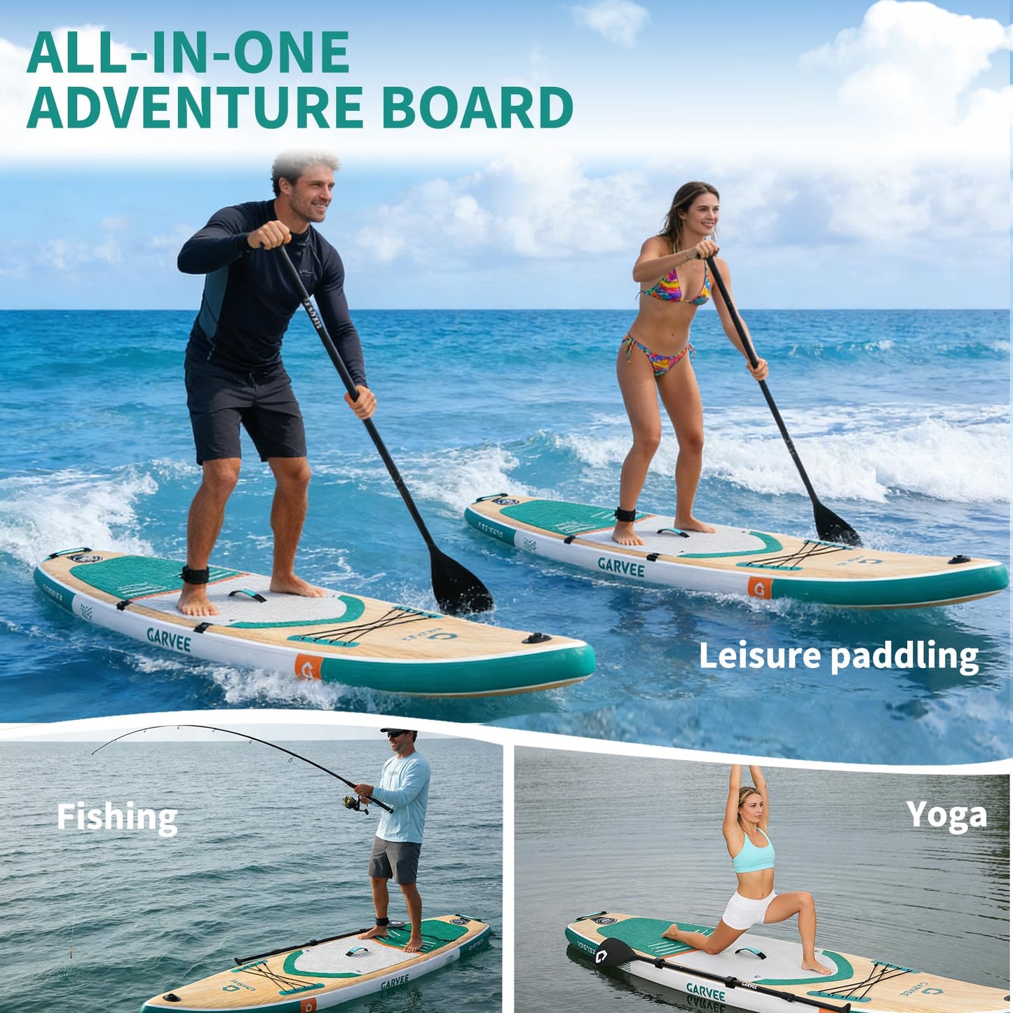GarveeHome Inflatable Stand Up Paddle Board with Premium SUP Accessories, Wide Stable Design, Anti-Slip EVA Deck, Built-in Camera Mount, 11'5" Inflatable Paddle Boards for Adults & Youth