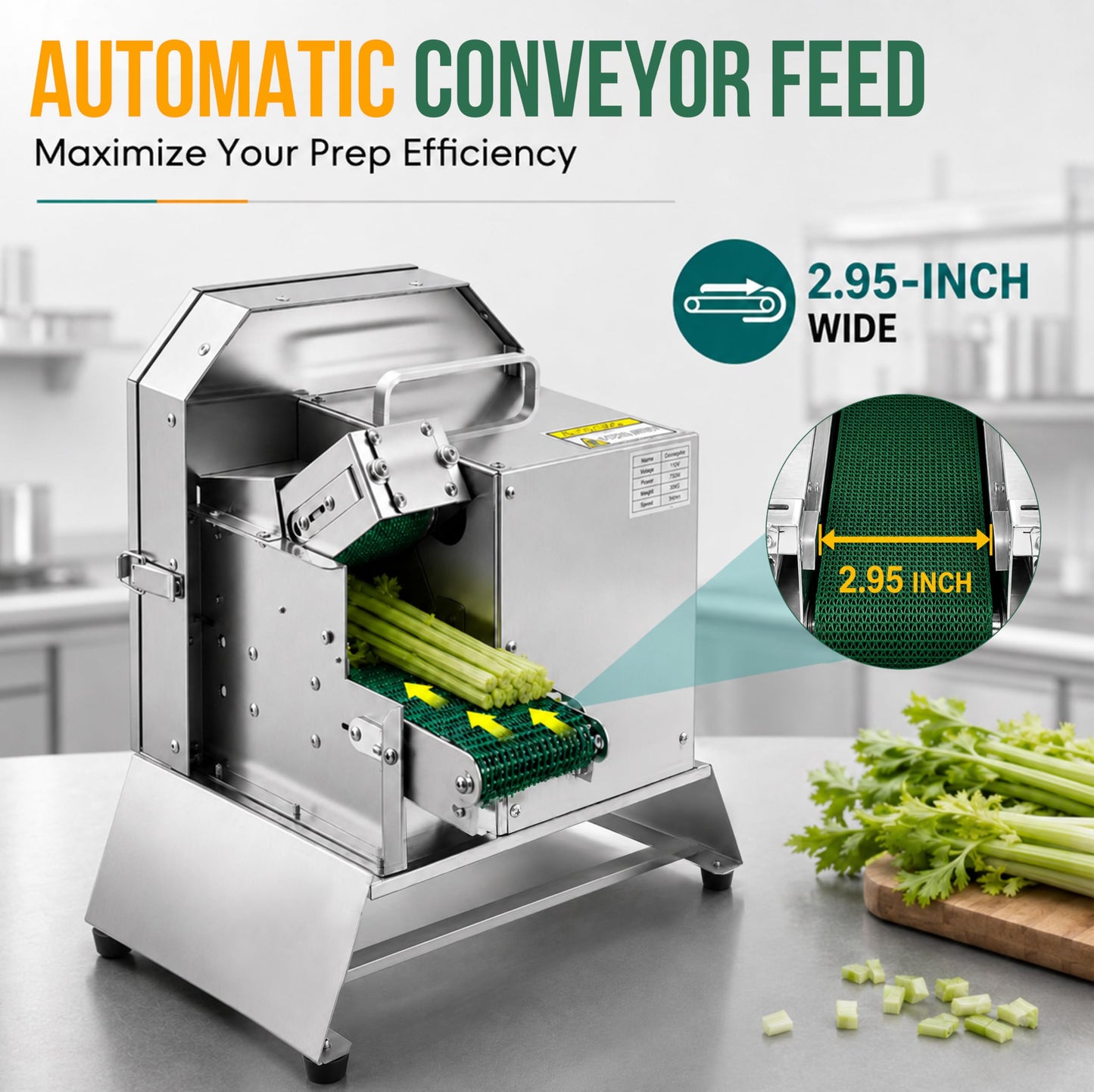 EMPCULD Electric Vegetable Slicer, 300W High-efficiency Automatic Fruit Slicer, 1-35mm Adjustable Thickness Vegetable Cutter for Home and Commercial Use, Track and Blade Rotation Speed Adjustable