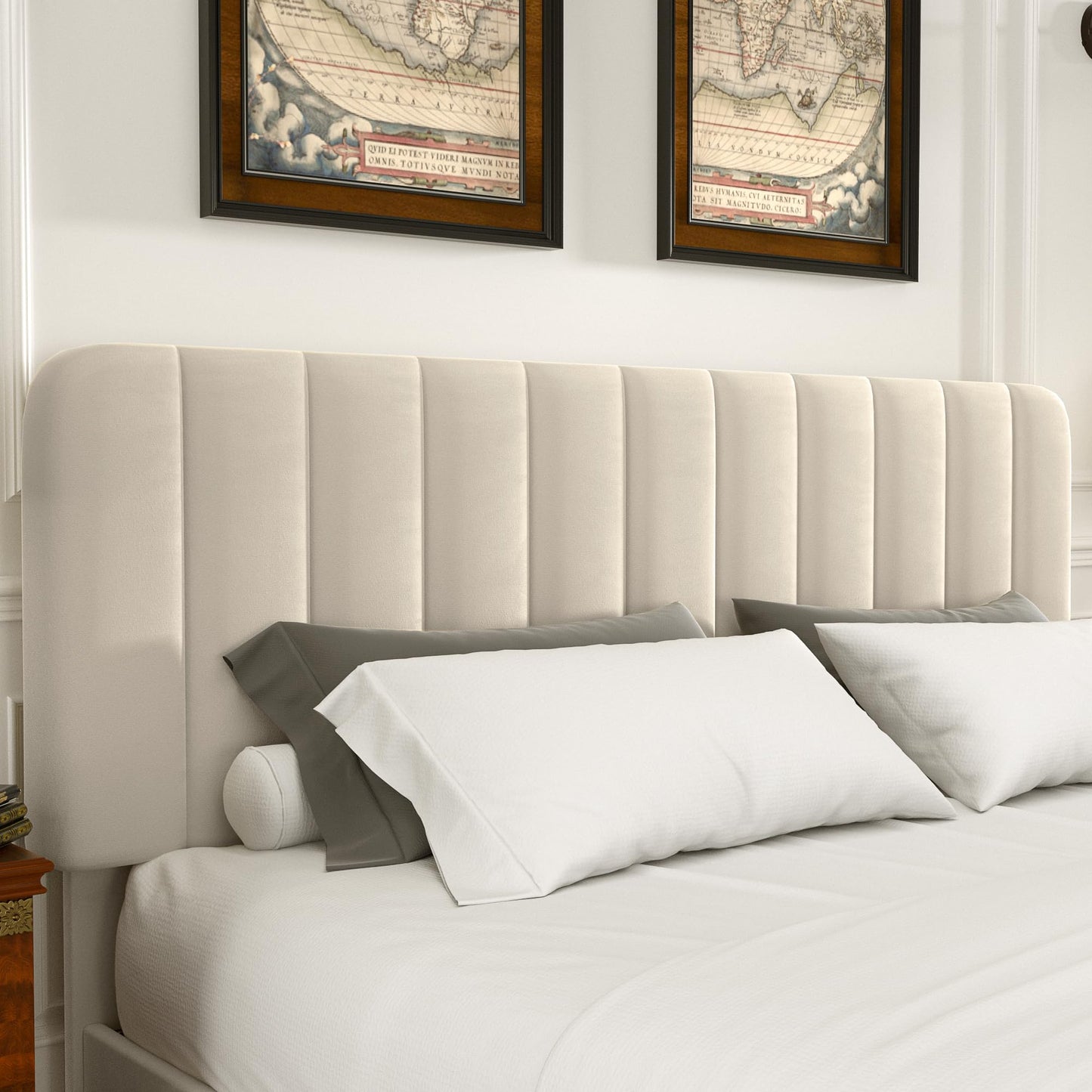 VECELO Queen Size Upholstered Bed Frame with 4 Drawers and Headboard, Velvet Platform Storage Bedframe, Wooden Slats Support, No Box Spring Needed, Beige