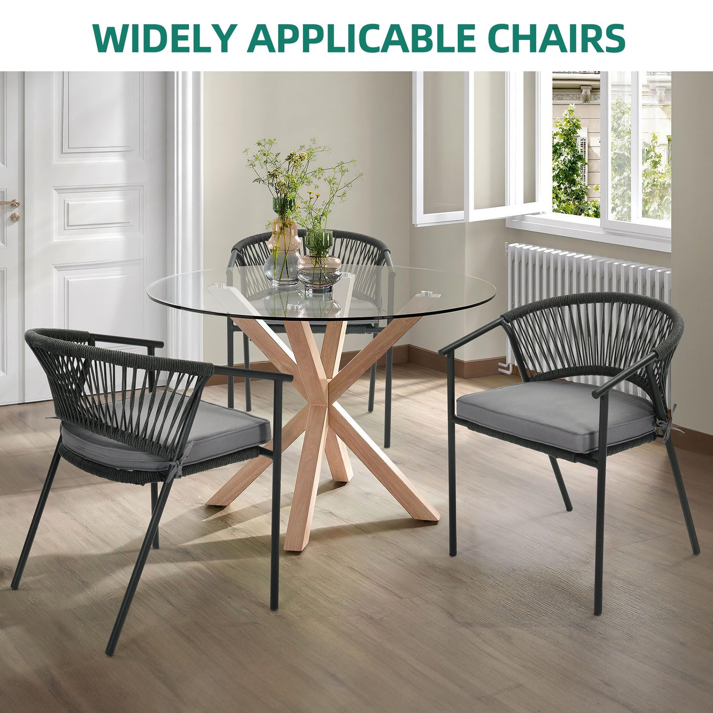YITAHOME Outdoor Dining Chairs Set of 6 with Cushion, Stacking Chairs Set of 6 All-Weather Outdoor Chair Wicker Patio Armchairs Bistro Chairs Set Rattan Chairs Set for Garden Backyard Poolside