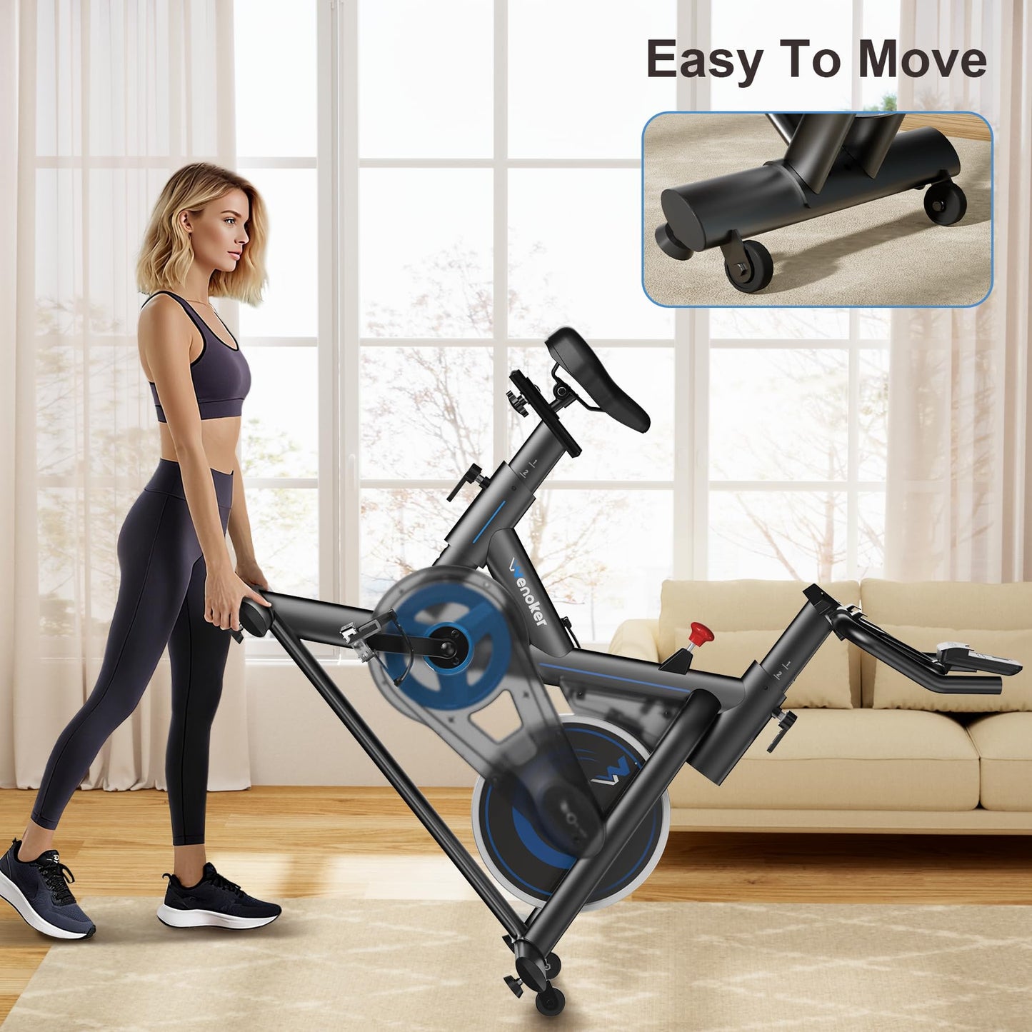Exercise Bike – 350LB Magnetic Resistance Stationary Bike, Silent Indoor Cycling Bike with App Sync, Adjustable Seat, LCD Monitor, Smooth & Quiet for Cardio Workout