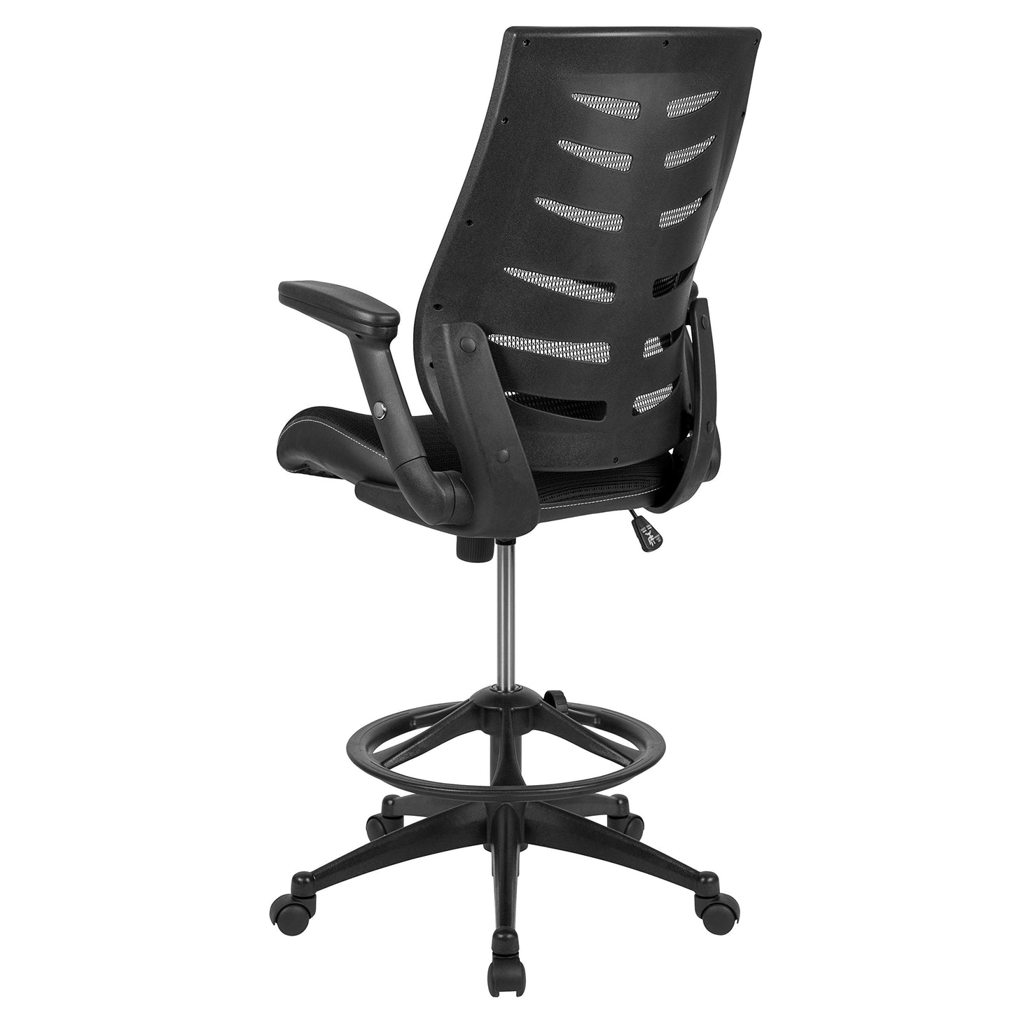 Flash Furniture Kale High-Back Ergonomic Mesh Office Chair with Flip-Up Arms and Adjustable Foot Ring, Spine-Back Tall Executive Swivel Chair, Black