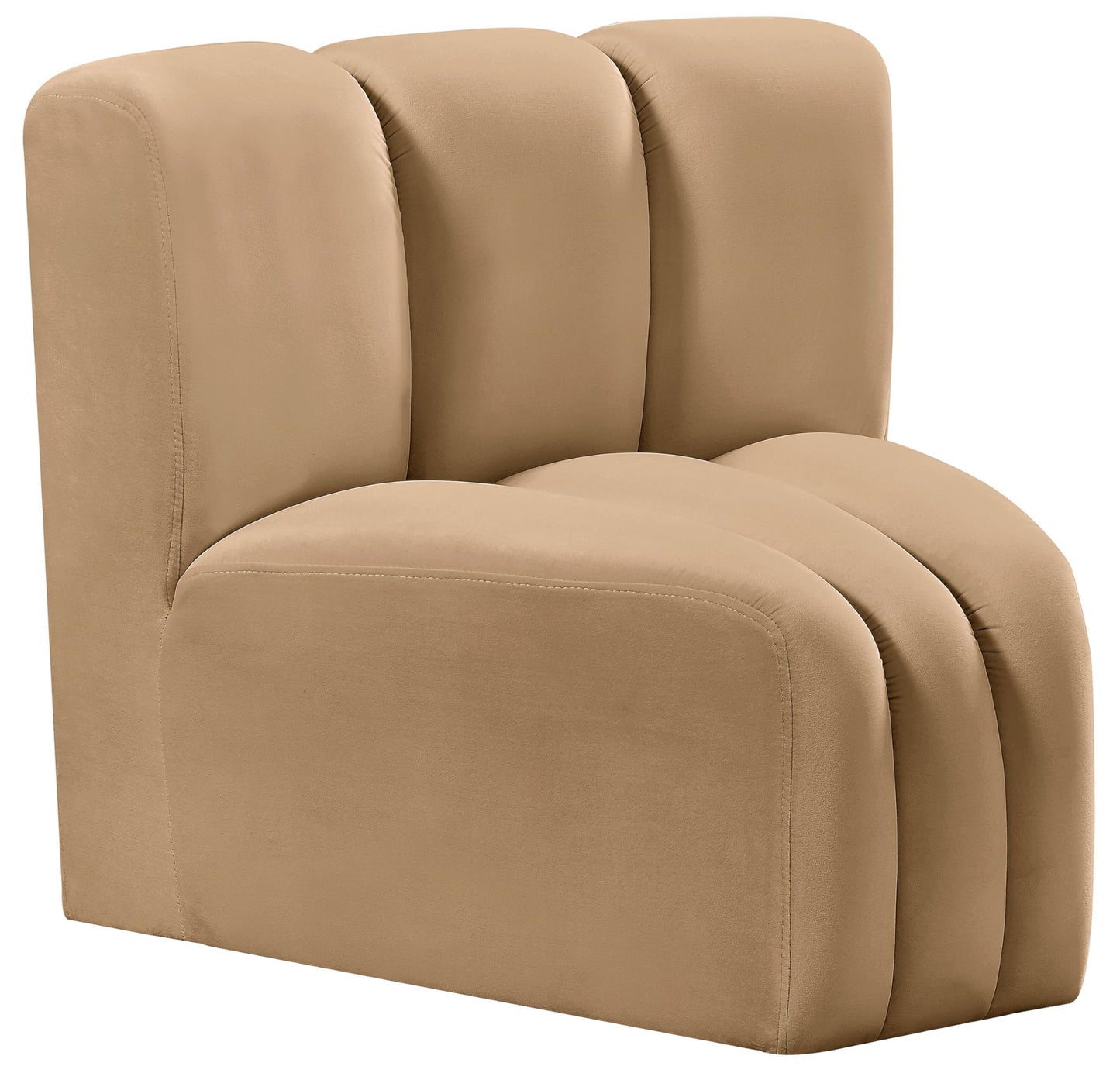 Meridian Furniture 103Camel-CC Arc Collection Modern | Contemporary Curved Corner with Soft Camel Velvet, Channel Tufting, Modular for Limitless Configurations, 33" W x 31" D x 30" H, Camel