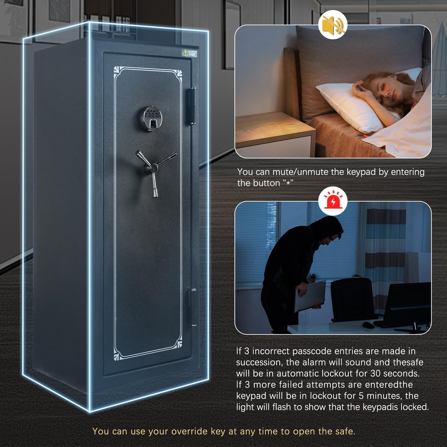 XPEDITION 24 Gun Safe, Fireproof Waterproof Rifle Safe for Rifles & Shotguns, Gun Cabinet with Fingerprint, Keypad & Key Lock, Large Gun Safe for Pistols