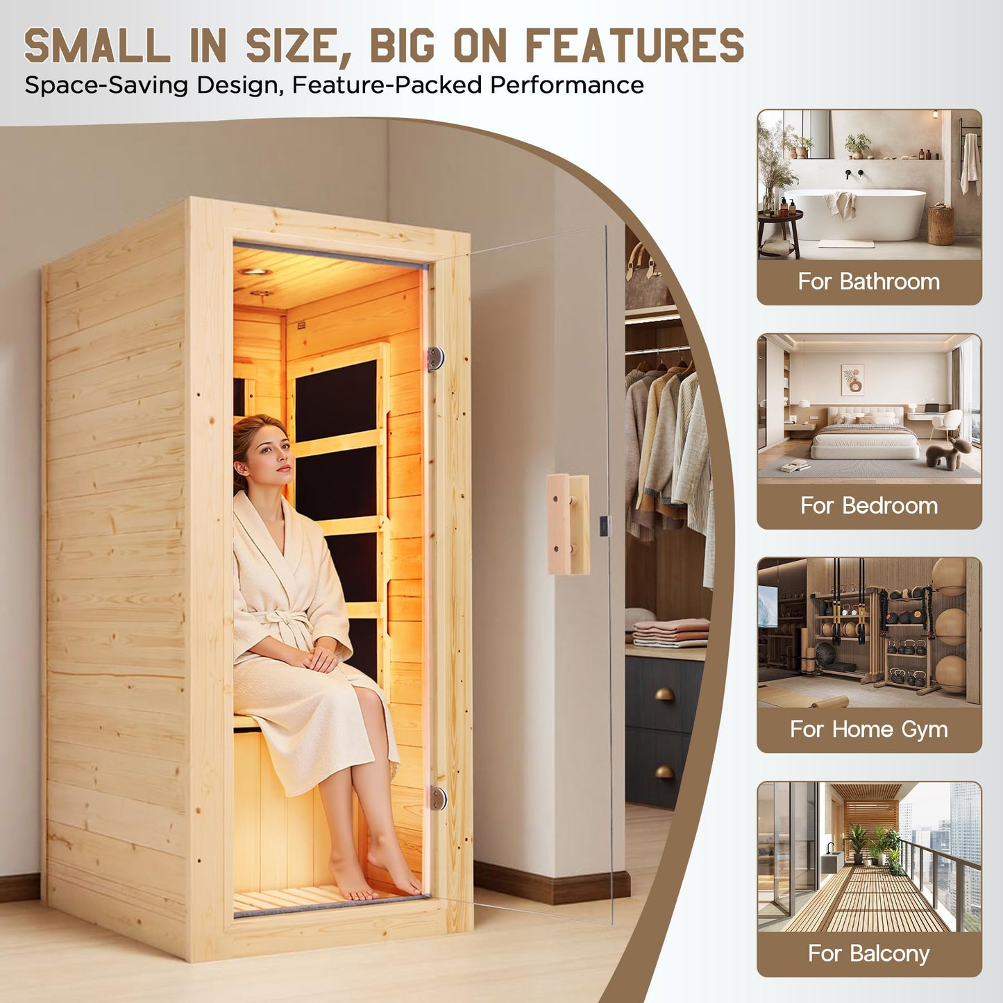 Albott Infrared Sauna 1 Person, Infrared Saunas for Home, 110V Spruce Wood Dry Sauna with Foot Warmer, Easy Assembly – Compact Indoor Spa, 149℉ Heating, LED Light, 27.2"x31.8"x60.2"