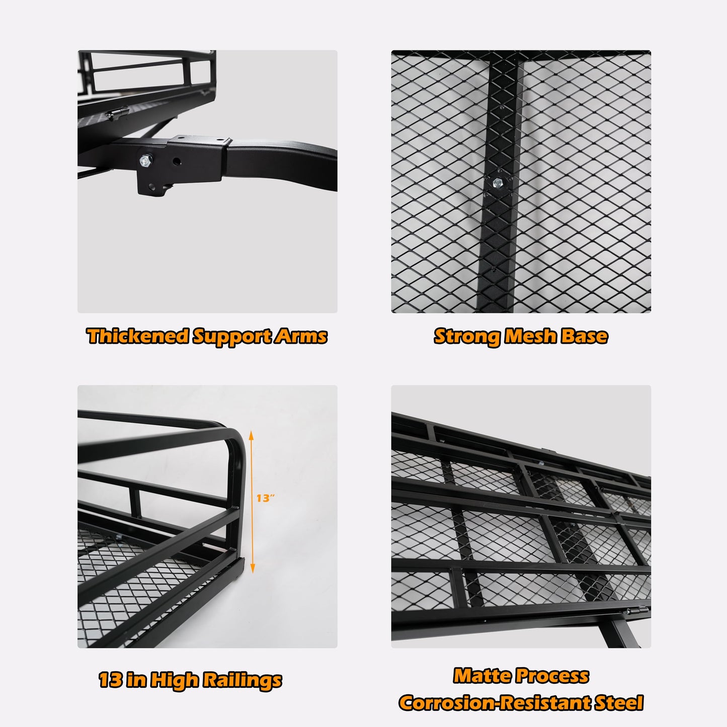 fouwick 60" x 24" x 13" Hitch Cargo Carrier, 600 Lbs Heavy Duty Folding Luggage Rack for SUV & Truck, Steel Mesh Cargo Carrier Hitch Mount Fits 2" Receiver, Powder Coated Vehicle Cargo Basket
