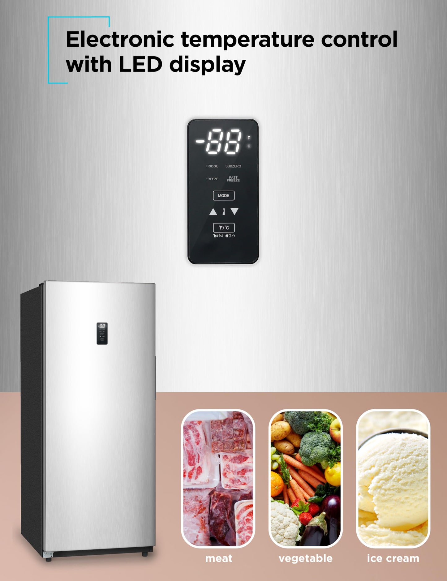 BLACK+DECKER 14 Cu. Ft. Convertible Freezer Refrigerator, Upright Freezer with Glass Shelves, ENERGY STAR rated, Frost Free, BUC1400XS, Stainless Look