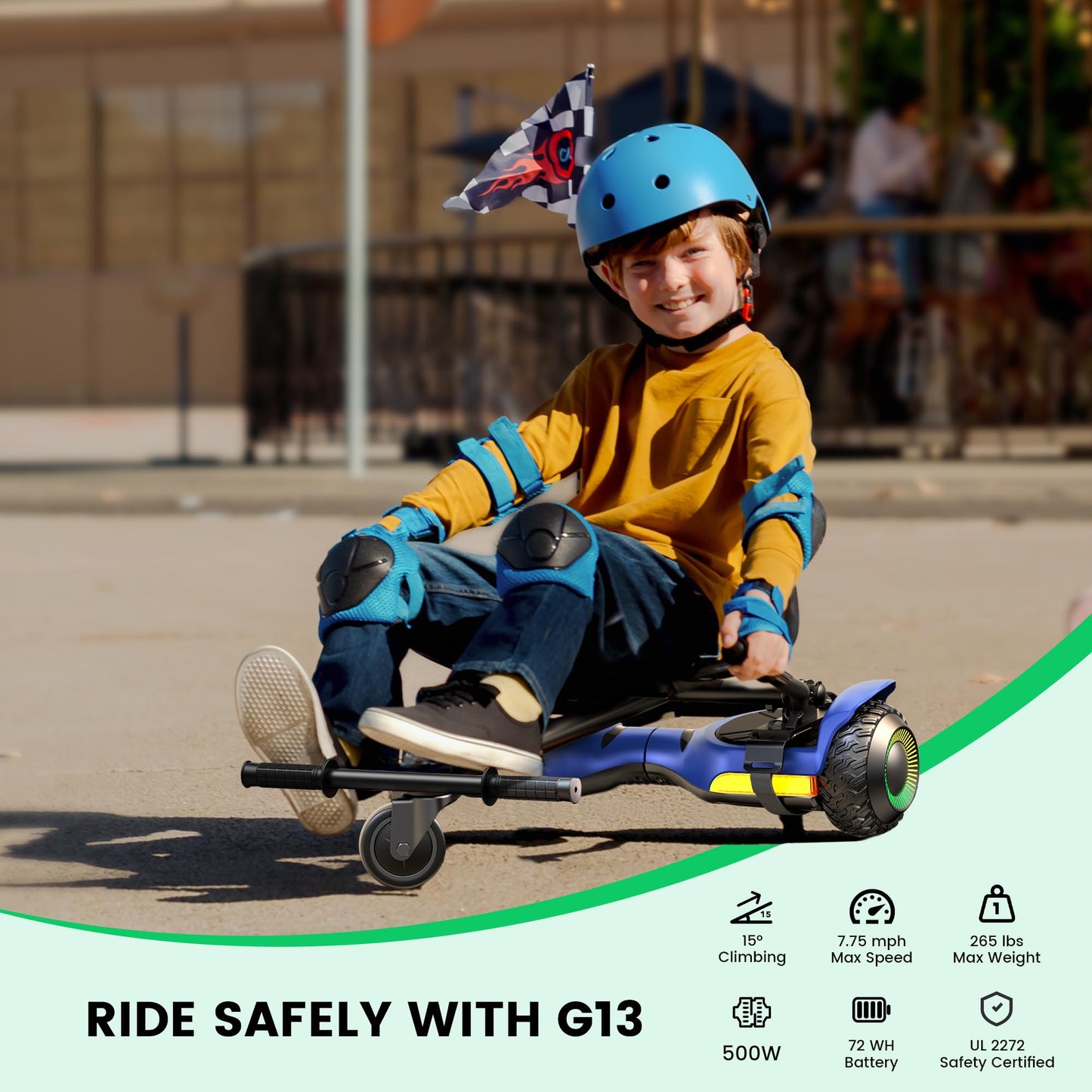 Gyroor Scooter with Adjustable Seat Attachment, 6.5" All-Terrain Self Balancing Scooter, LED Lights & Bluetooth for Kids and Adults, Blue