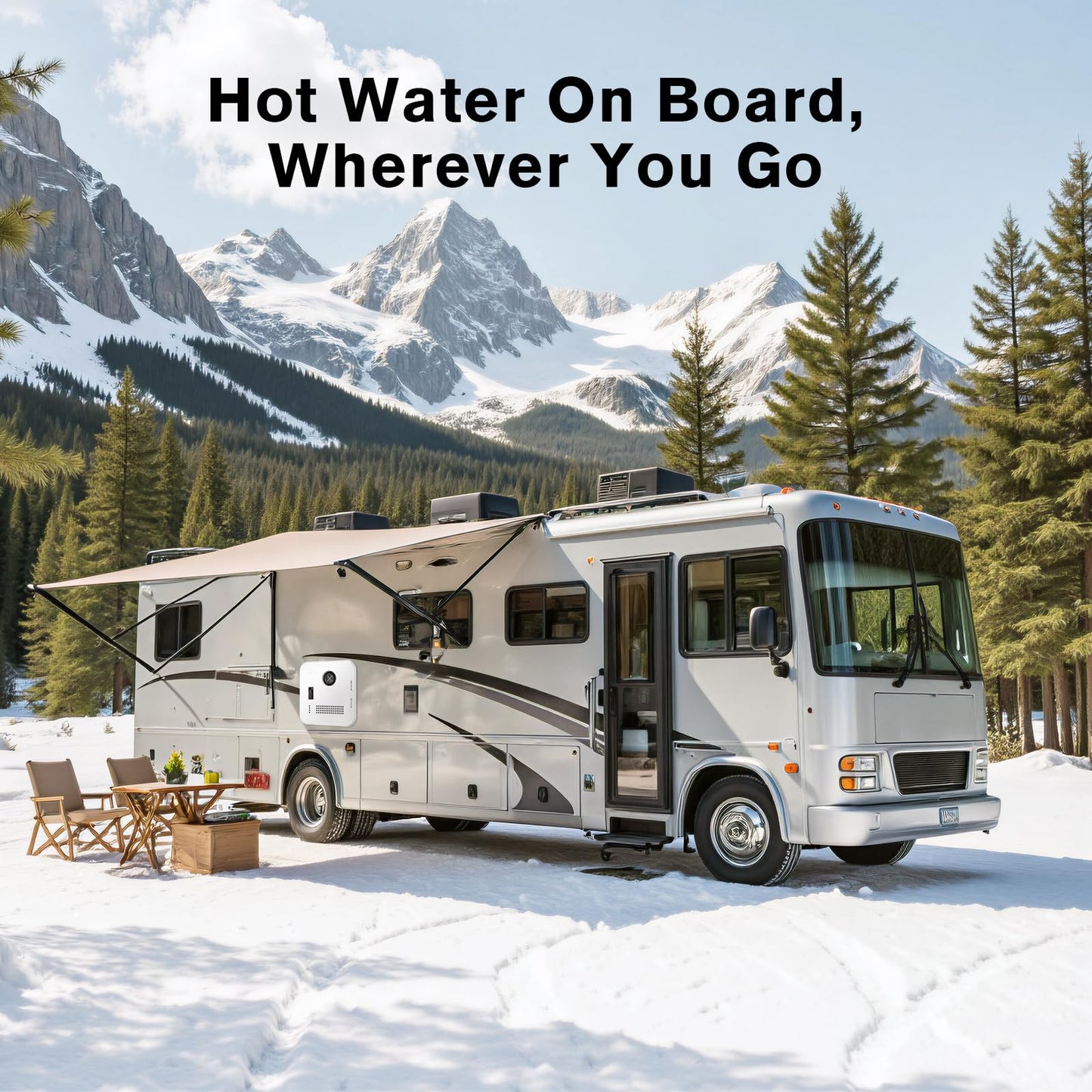 RV Tankless Water Heater, 65000 BTU High Altitude Available, On Demand Instant Hot Water Heater with 16 x 16 inch White Door and Front Water Outlet, DC 12V, Propane-Powered, Compatible with all RVs