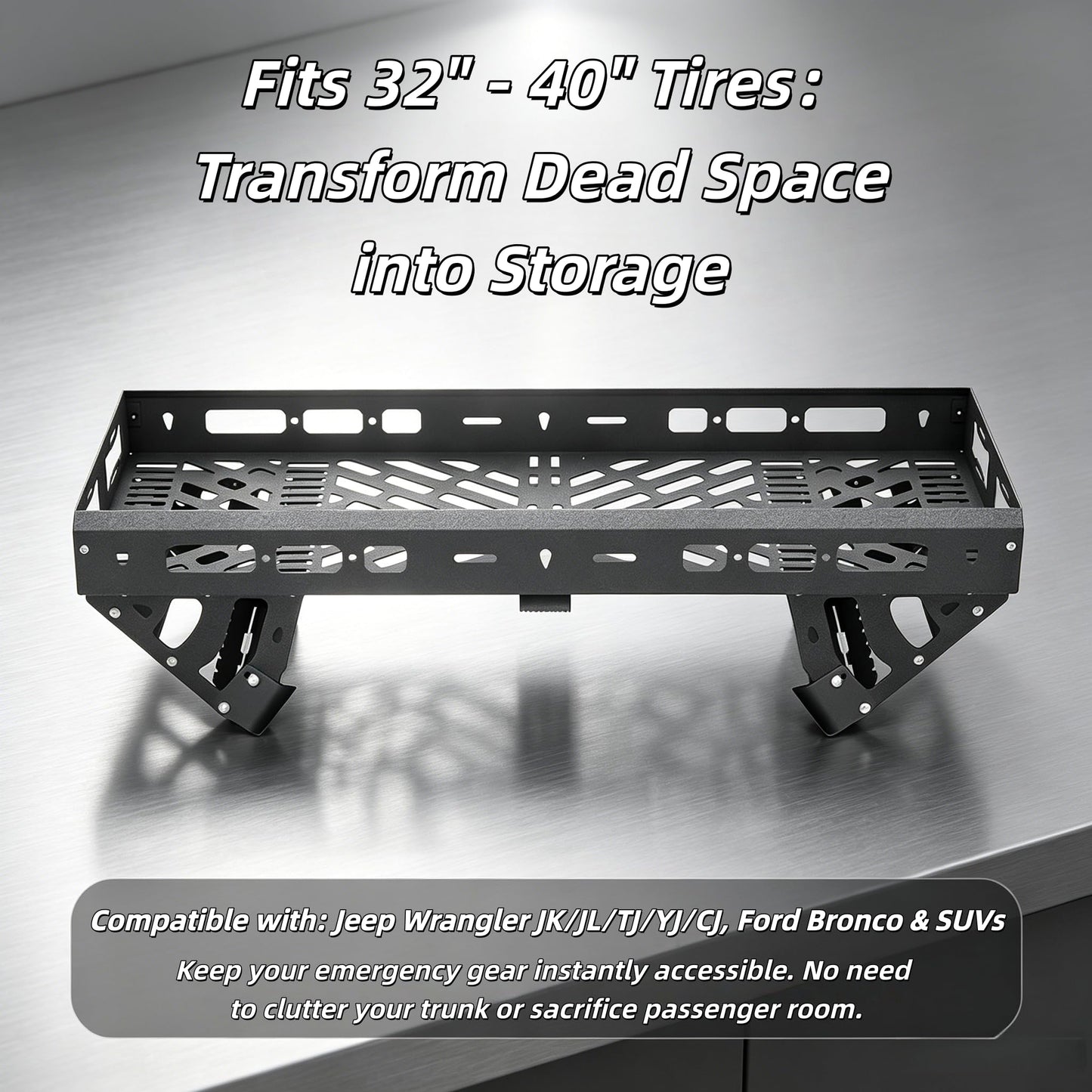 Getanye 32" - 40" Spare Tire Utility Cargo Basket Storage Tray Replacement for Jeep Wrangler JK JL TJ YJ CJ Ford Bronco SUV