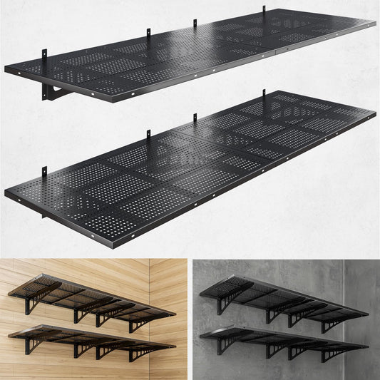 YIFRO 4-Pack 2x3ft Heavy Duty Garage Wall Shelving, 1000 lbs Load Capacity, Garage Shelving Wall Mounted, Garage Storage Rack with Hooks, Black