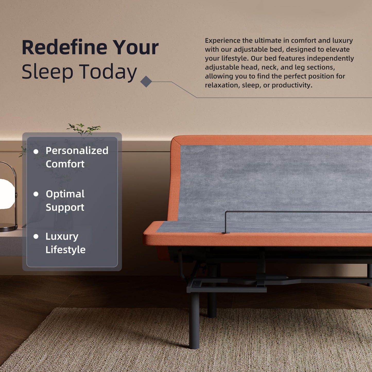 ESHINE Adjustable Bed Frame - Split King Bed Base with Massage, Pillow-tilt, Smart APP Control, Ergonomic Incline, Zero Gravity, Dual USB Port, Under Bed Light, Wireless Remote, 5000 Series