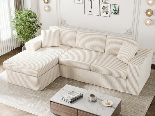 Vongrasig 105" Boneless Couches for Living Room, Sectional Couches Modular Sofa with L-Shaped Chaise, Memory Foam Comfy Cloud Couch with Plush Corduroy Fabric, No Assembly Required, (Beige)