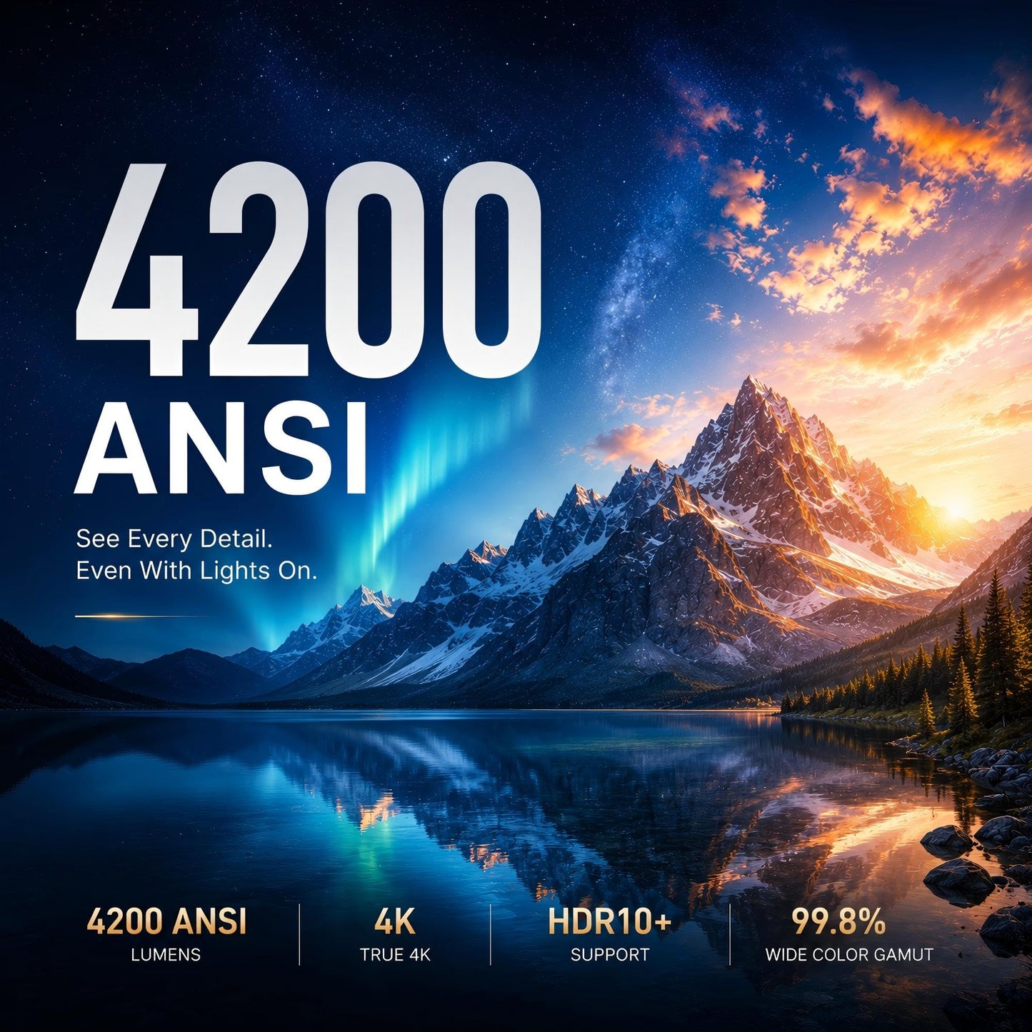 [4200 ANSI] 4K Projector with WiFi and Bluetooth,TOF Real-Time Auto Focus Projector, AuKing Outdoor Movie Home Proyector with Omni-Adjustable Stand(silver grey)