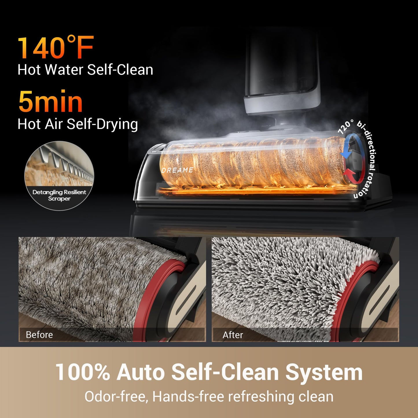 dreame H14 Cordless Vacuum Mop, 180° Lie-Flat Wet Dry Vacuum cleaner, 140°F Brush Washing, Fast Hot Air Drying in 5Mins, Smart Hard Floor Cleaner Machine with Powerful Suction, Great for Sticky Messes