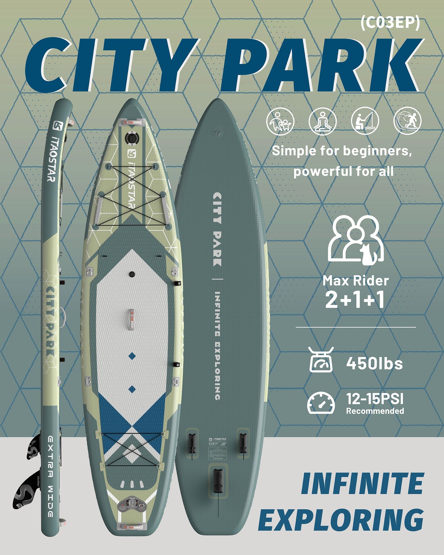iTAOSTAR C03EP 35" Wide Paddle Board, More Fun Inflatable Paddle Board with 5 Fins，12 Foot Stand Up Paddle Board with Premium SUP Accessories for Familly of All Skill Levels