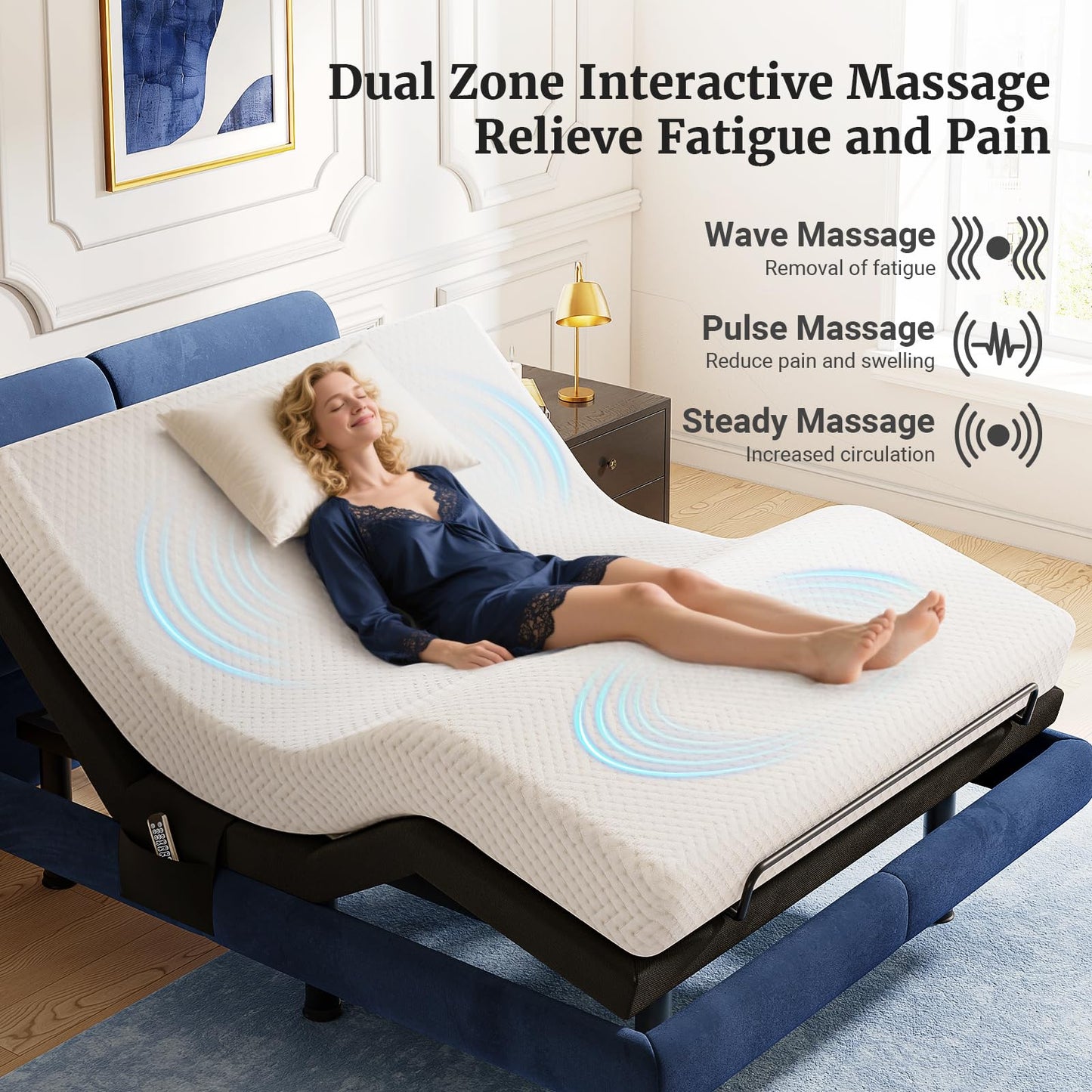 Tami Tami T600 Adjustable Bed Frame Queen Size with Remote & Massage - Electric Beds Bases, Zero Gravity, Dual Side USB, Side Pockets, Nightlight, Quiet Motor, Wireless Remote, 5 Min Easy Assembly