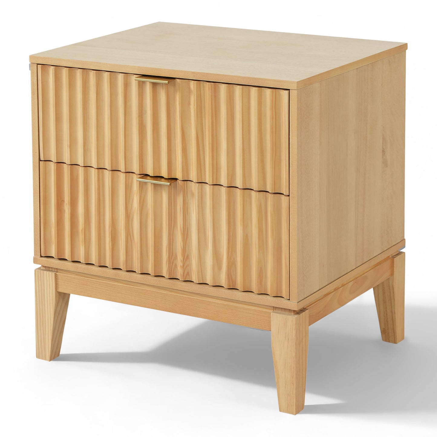 Christopher Knight Home Lane Modern Nightstand with Two Drawers, Wooden Small Night Stand with Fluted Design, Boho Bedside Table/End Table, Multipurpose Space-Saving Storage Cabinet, Natural