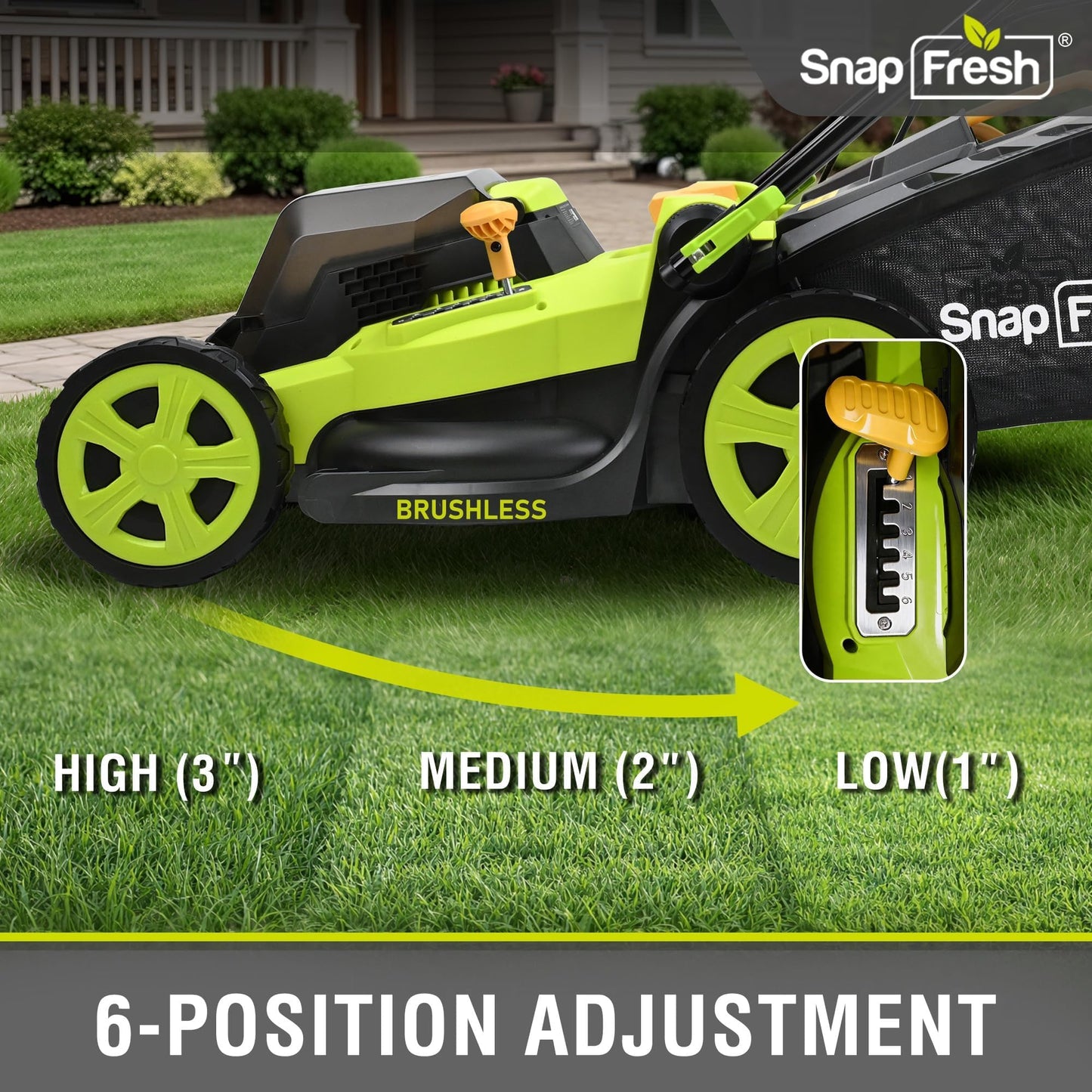 SnapFresh 40V 17” Brushless Lawn Mower – 2 x 5.0Ah Batteries Electric Cordless Push Mower with Fast Charger, 6-Level Height Adjustment, 45L Grass Bag, Lightweight Battery Powered Mower