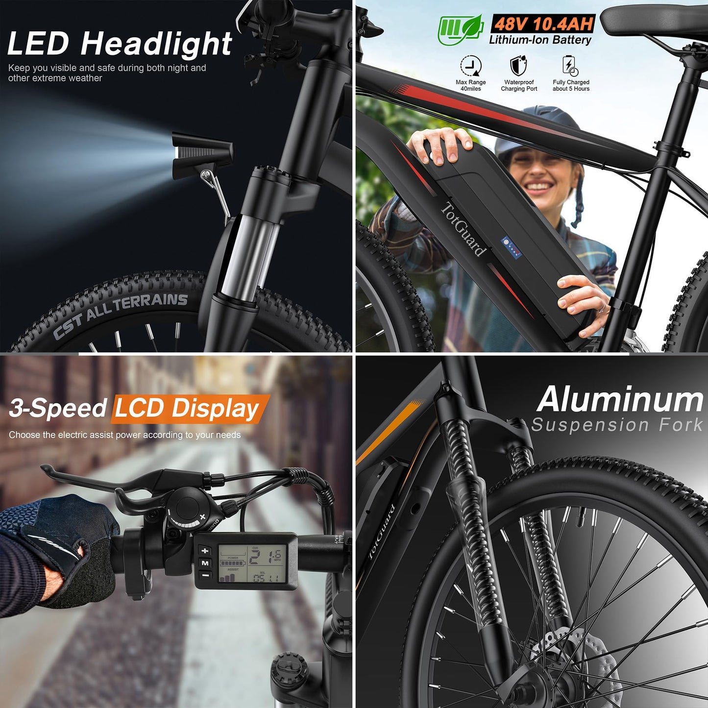 TotGuard Electric Bike for Adults, 27.5" Electric Bike 500W Ebike 19.8MPH Adult Electric Bicycles Electric Mountain Bike,48V 499WH Removable Lithium Battery,21-Speed Gears,Lockable Suspension Fork