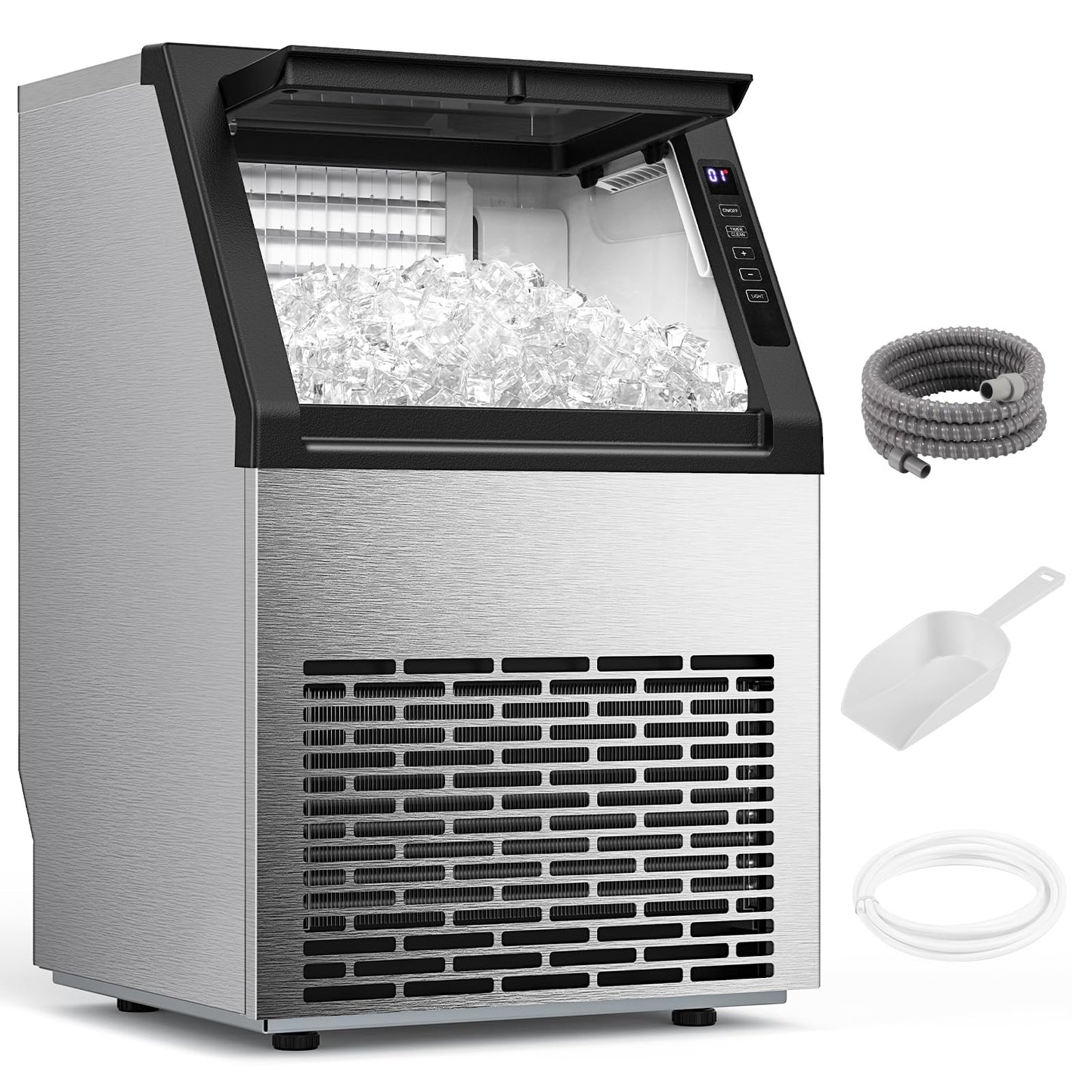 Commercial Ice Machine, 80 lbs/24H, 36 Cubes in 15 Mins, 28lbs Storage Capacity, Under Counter Ice Maker with 24 Hours Timer & LCD Panel, Freestanding Ice Machine for Bar, Cafe, Small Business