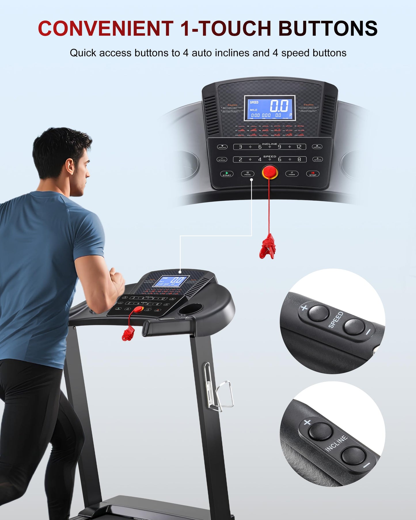 Treadmill with 15-Level Auto Incline, 47"x18" Wide Running Belt, 400 LB Capacity, 10 MPH, 4.0 HP Brushless Incline Treadmill for Home, Shock Absorption, Bluetooth Speaker & App