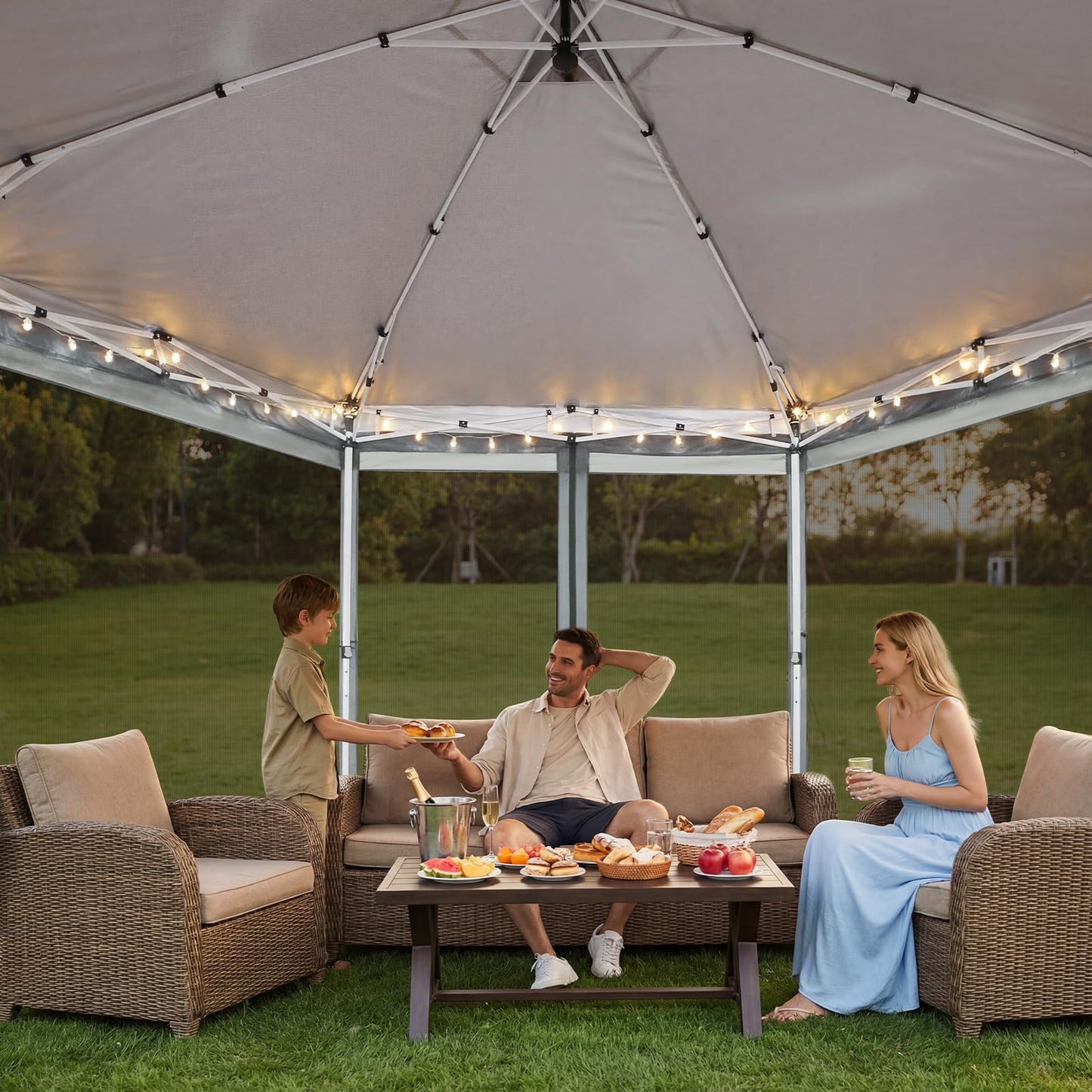 COBIZI 16x16 Pop up Gazebo on Clearance, Hexagonal Outdoor Canopy Tent with Mosquito Netting，Adjustable Height and 256 Square ft of Shade for Party, Backyard, Gardens with Vented Top（Gray）