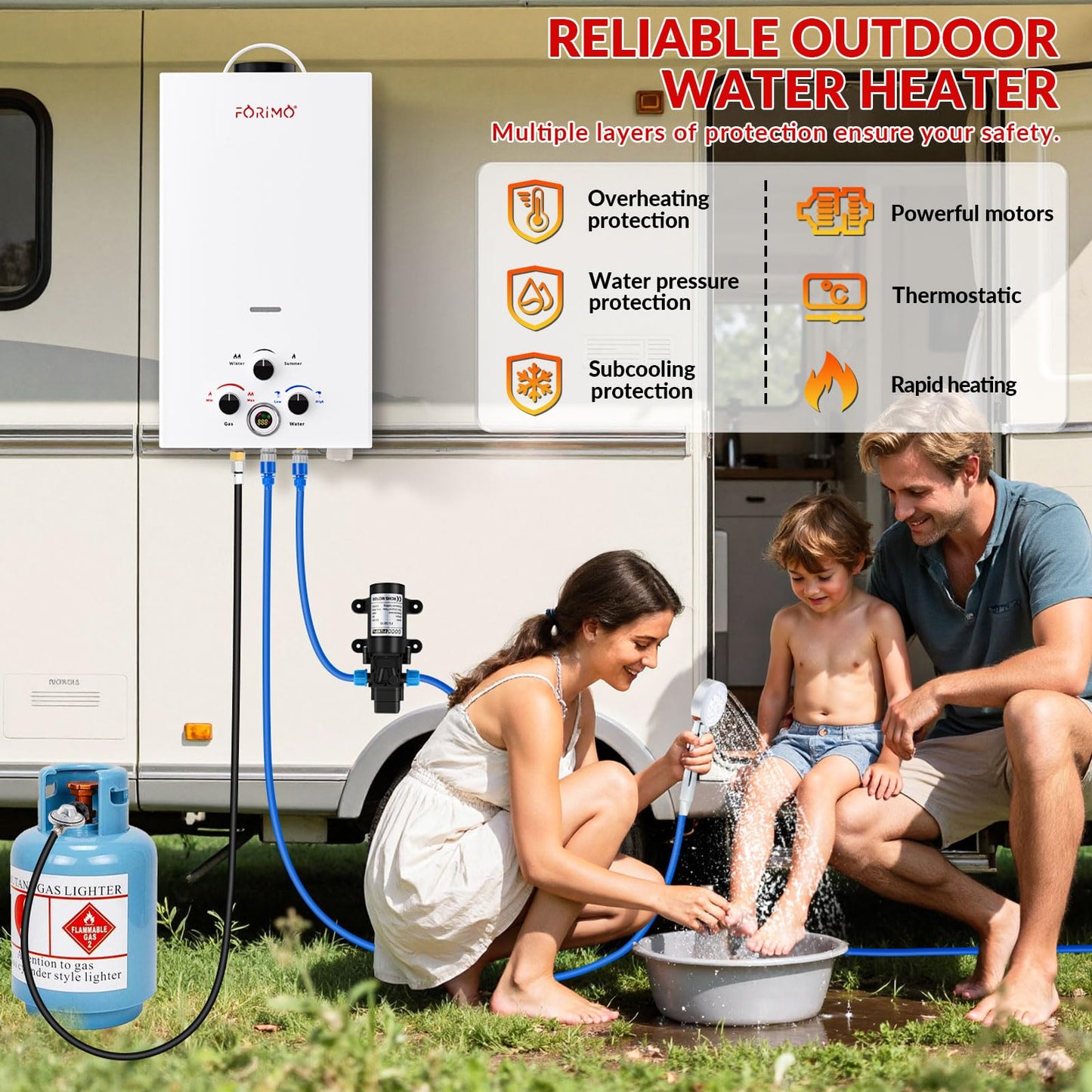 Tankless Water Heater Propane,3.18GPM 12L Outdoor Portable Water Heater,with 2 GPM Water Pump, Instant Propane Water Heaters with Digital Display Multi-Protection for Camping Trips