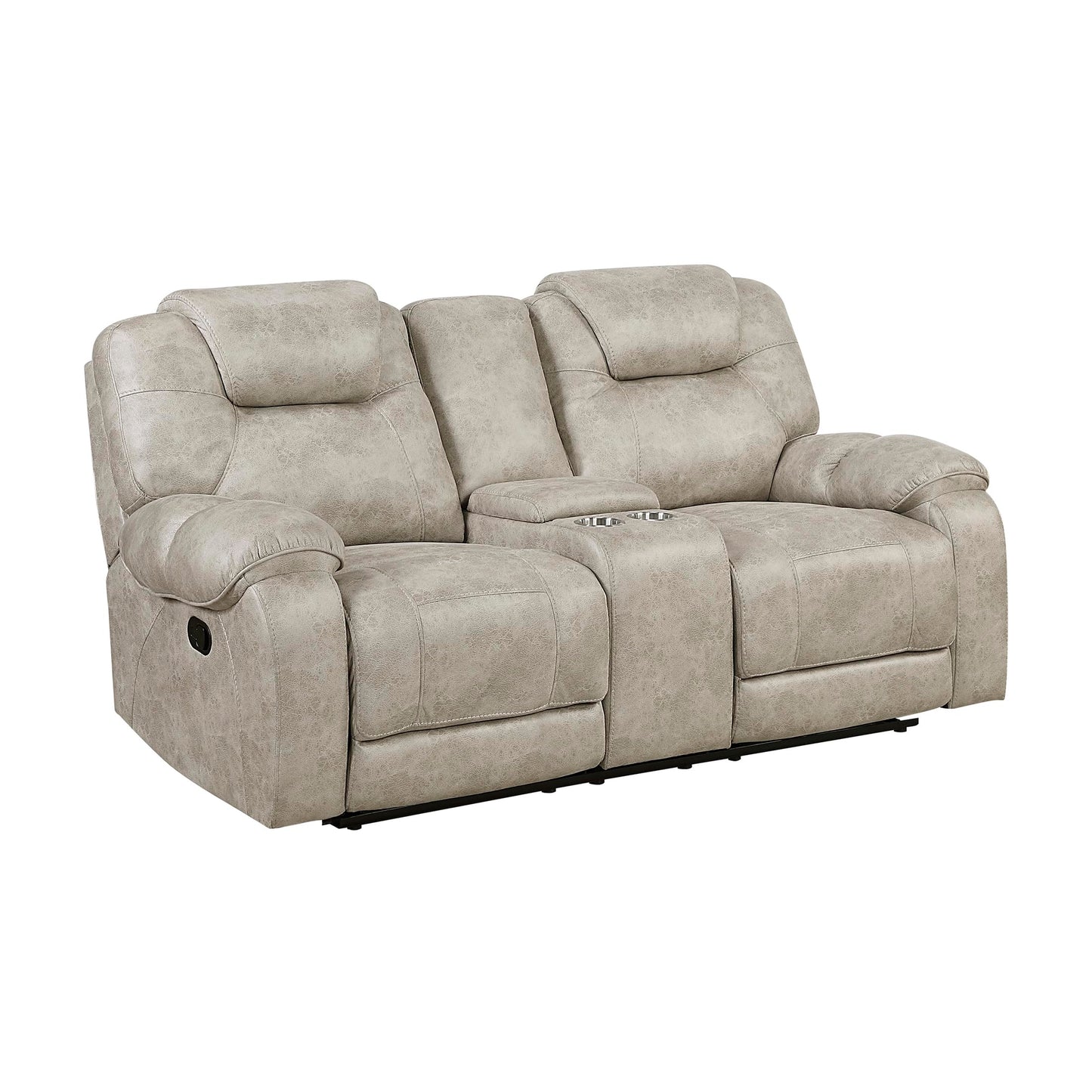 Lexicon Manual Double Reclining Loveseat, Polished Microfiber Manual Wall Hugger Loveseat Recliner for Living Room, Center Storage Console/Cup Holders/Pillow Top Arm, Easy Assembly, Pewter