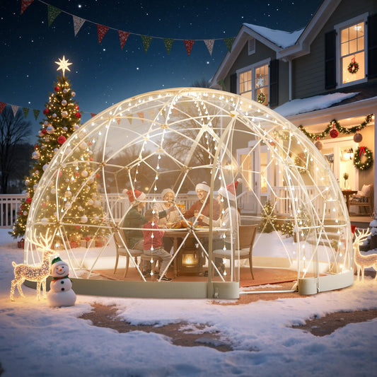 VEVOR Garden Dome Tent, 12 x 7.2 ft Clear Bubble Tent House for 4–7 Person, Waterproof PVC Geodesic Dome Greenhouse with Ventilated Window, Outdoor Igloo