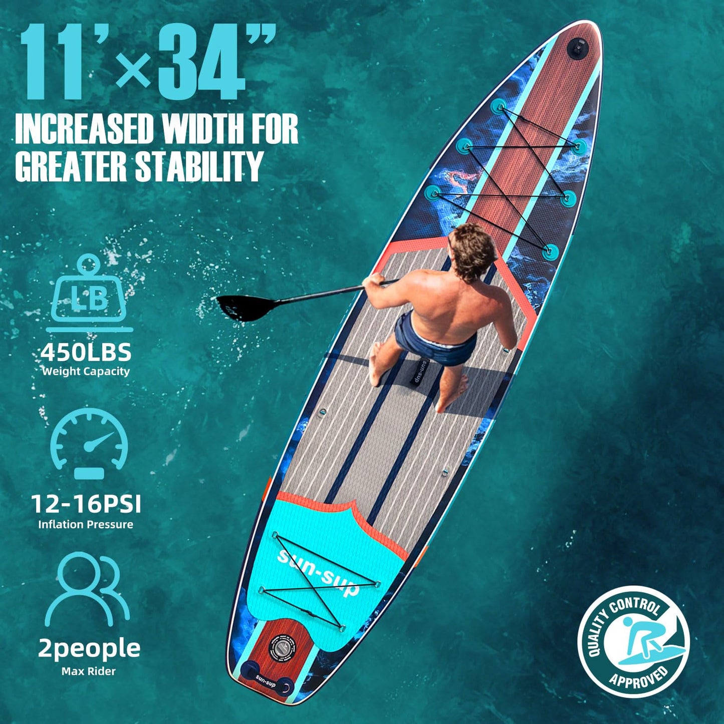 SUN-SUP 11ft Inflatable Stand Up Paddle Board for Adults, All-Around Board with Stable Non-Slip Deck, Ideal for Fishing, Surfing & Water Sports