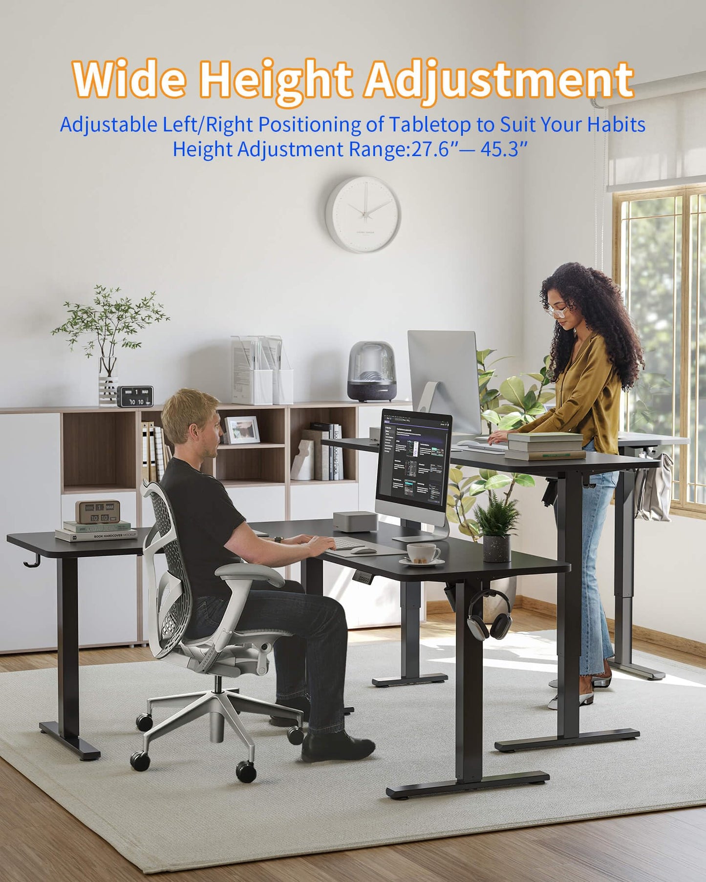 YIHAYO L Shaped Standing Desk Adjustable Height, 63 x 55 Inches Electric Corner Standing Desk with Splice Board, Computer Desk for Home Office, Black