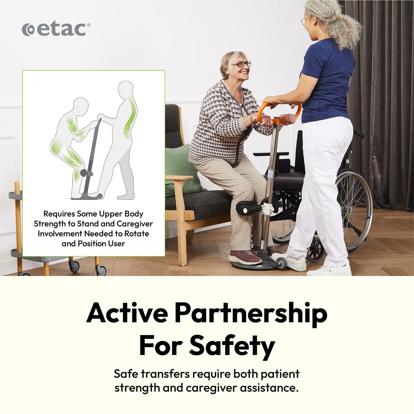 Etac Turner PRO Patient Transfer Aid – Assistive Standing Pivot Transfer from One Seated Position to Another, Requires Leg & Upper Body Strength to Stand & Turn in Place (440 lbs Capacity)