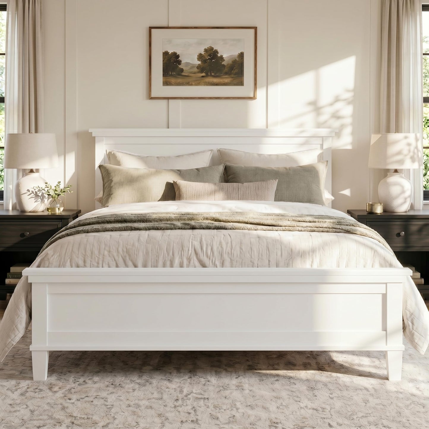 Merax Full Size Platform Bed Frame with Headboard, Solid Wood Bed Frame, Mid-Century Modern Farmhouse Bed with Wood Slat Support, No Box Spring Needed, Under-Bed Storage