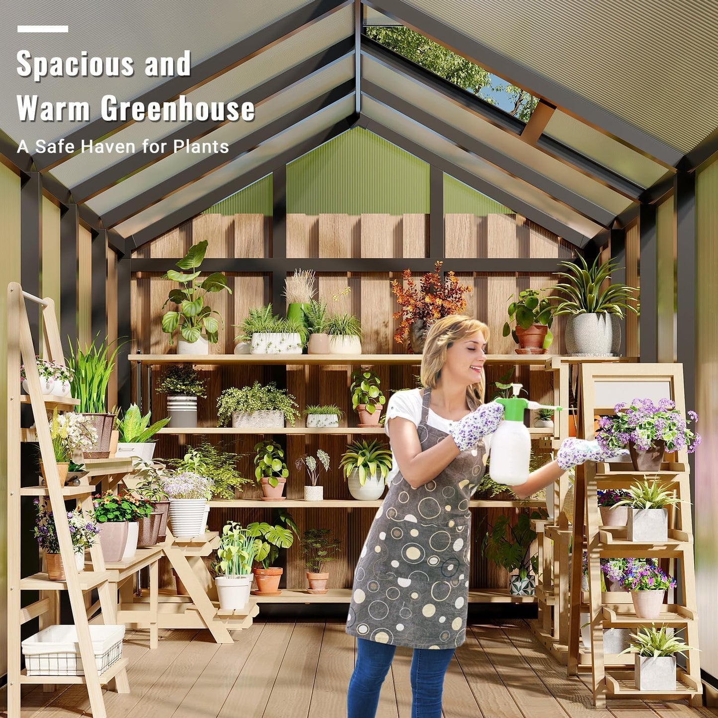 6X8 ft Greenhouse, Greenhouses for Outside, Aluminum Frame Polycarbonate Panels with Sliding Lockable Door and Ajustable Roof Vent, Spacious Walk-in Design for Backyard, Garden, Patio, Black