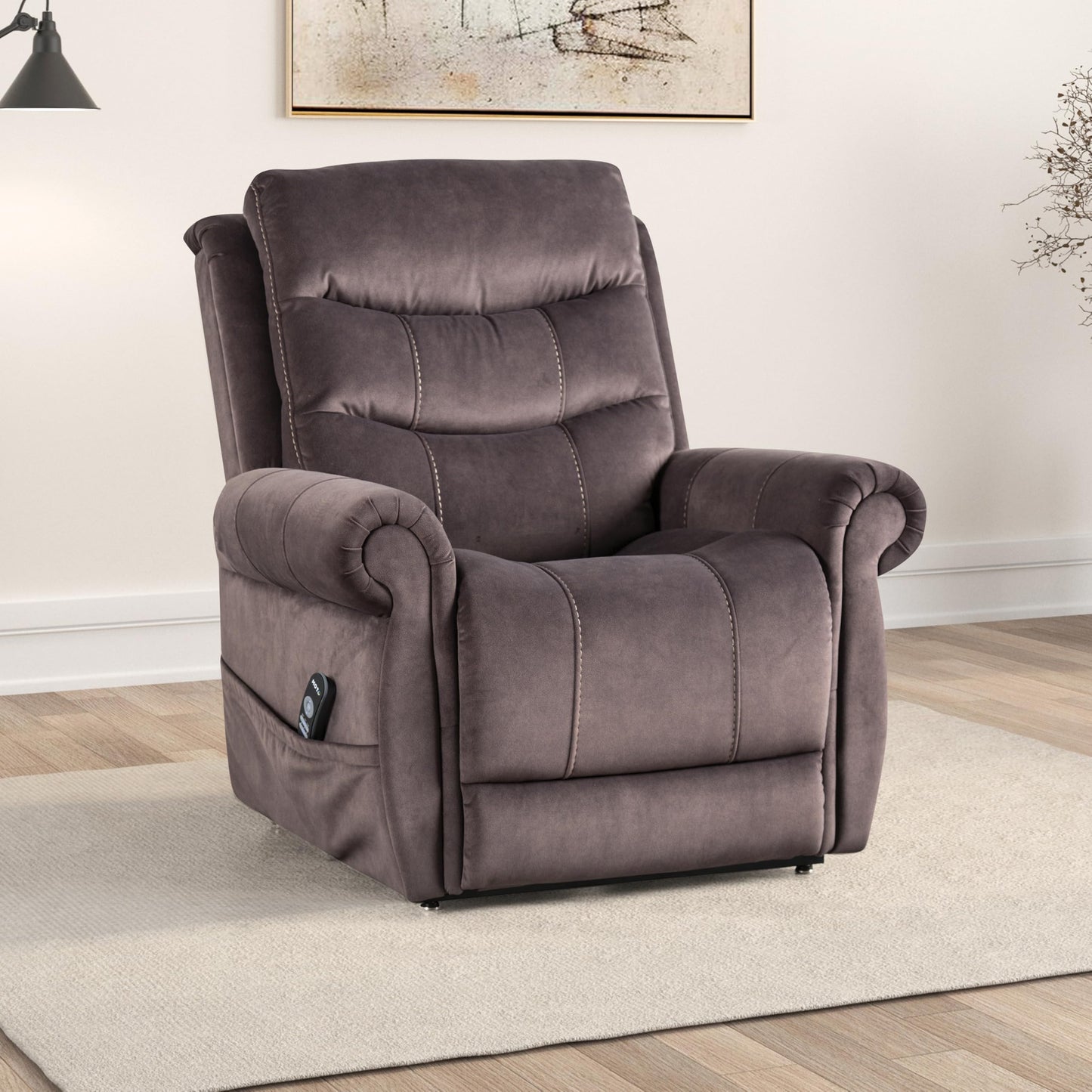 Furniture of America Sunbeam Fabric Power Lift Recliner Chair with Steel Seat Box, Heating and Massage System, Wired Controller with USB-A Port for Living Room, Bedroom, Gray