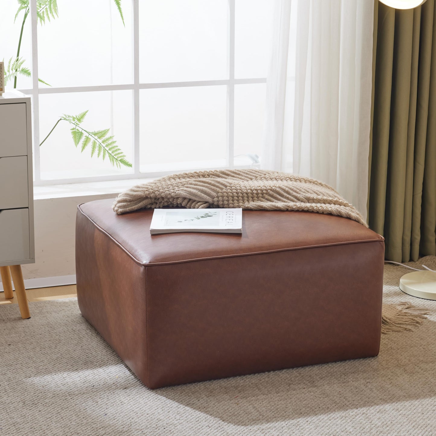 Merax 30" PU Ottoman, Modern Sofa Foot Rest Faux Leather Multifunctional Extra Seat, Side Table, Accent Piece Footstool for Living Room Bedroom