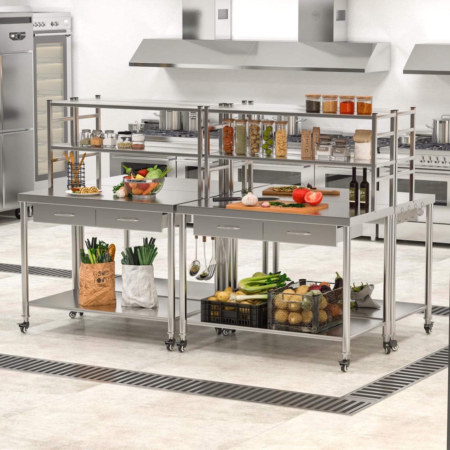 JFHID Stainless Steel Table with Drawer & Shelf, 48”x24” Kitchen Prep Table