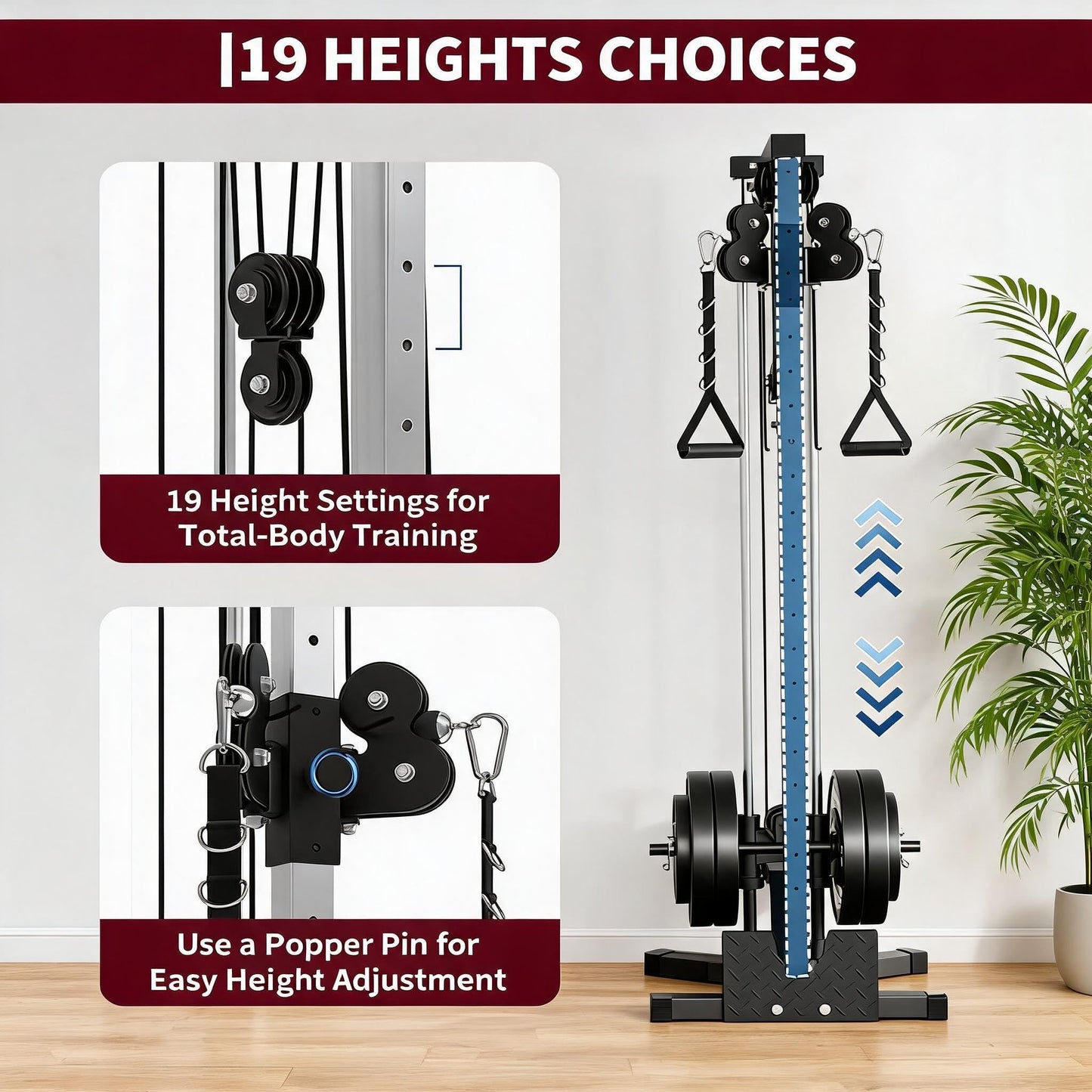 Wall Mounted Cable Machine for Home Gym, High and Low Cable Crossover Machine with 19-Position & Dual Pulley System, LAT Pulldown, Up to 400 Lb Capacity, Space-Saving (Weights Not Included)