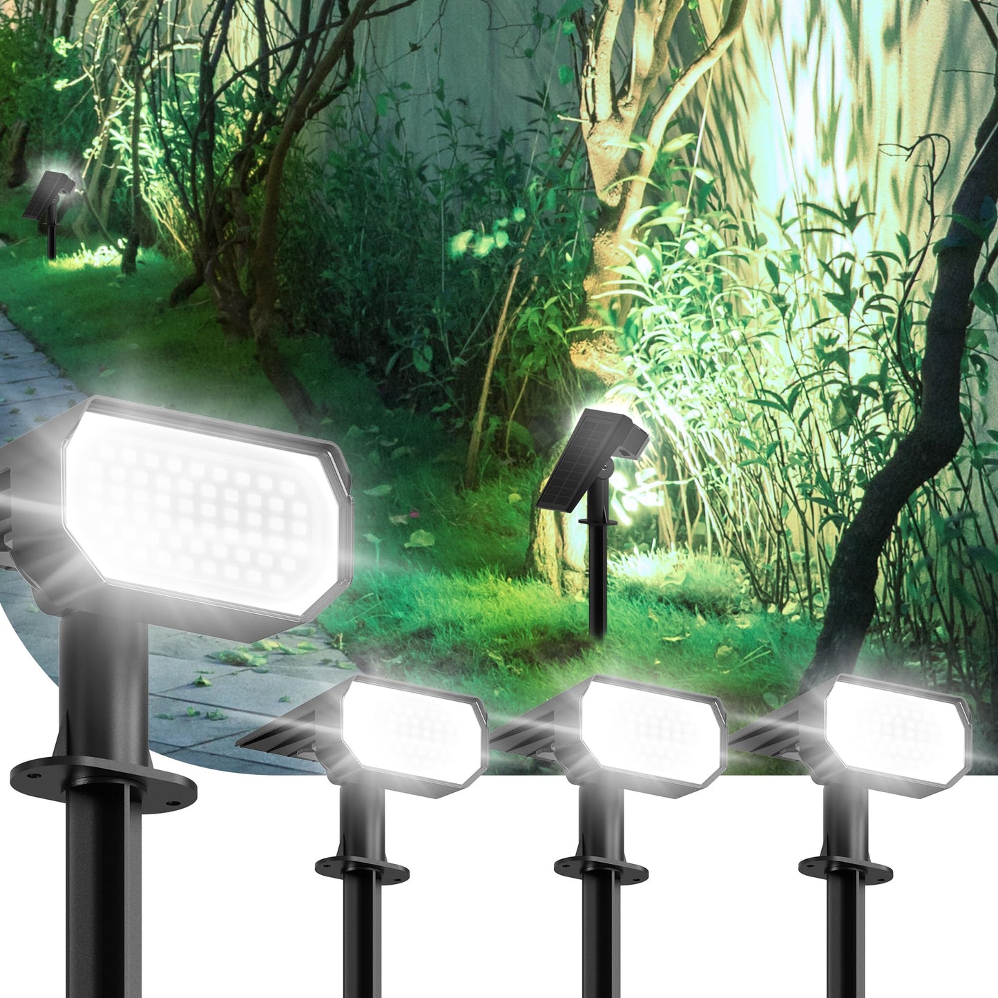 Ensenior Solar Spotlights Outdoor, 6500K LED, Brightness Adjustable, Pack of 4, Cool White, Waterproof, Model CP2-13CM-65K-04-BL