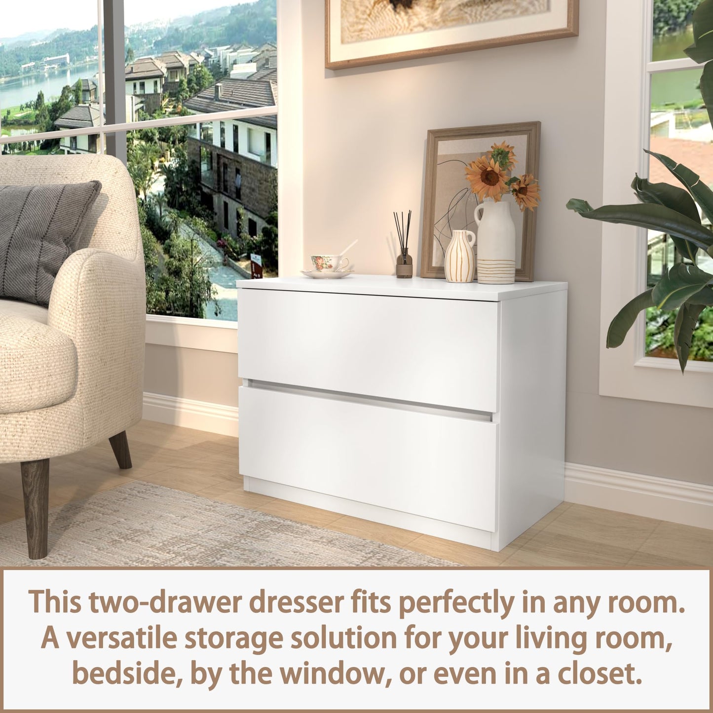 furtble 2 Drawer Dresser, Small Dressers for Closet, Wood Storage Cabinet for Hallway Bedroom Entryway, Nightstand Sofa Beside Table Drawer Chest, 23.6 in, White