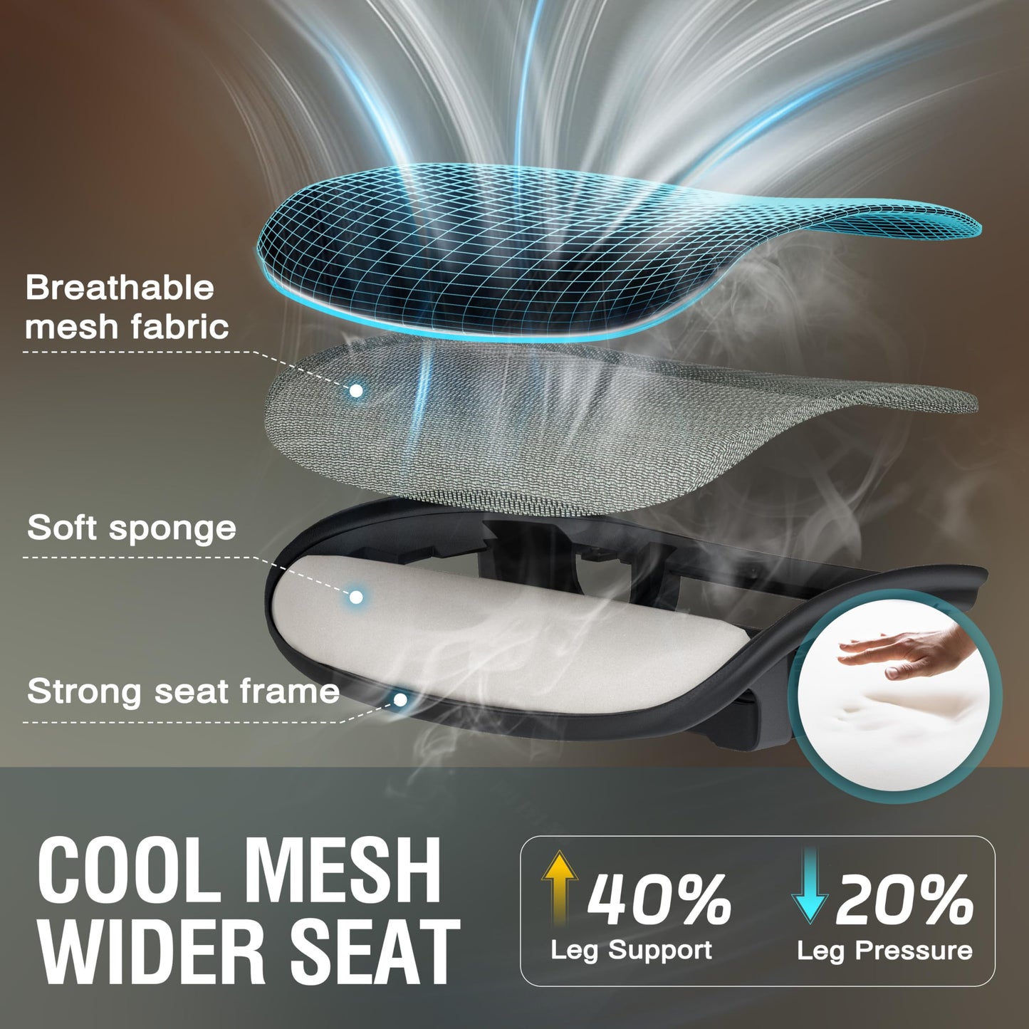 ELABEST Mesh Office Chair,Ergonomic Computer Desk Chair,Sturdy Task Chair- Adjustable Lumbar Support & Armrests,Tilt Function,Comfort Wide Seat,Swivel Home Office Chair (Dusty Sage)
