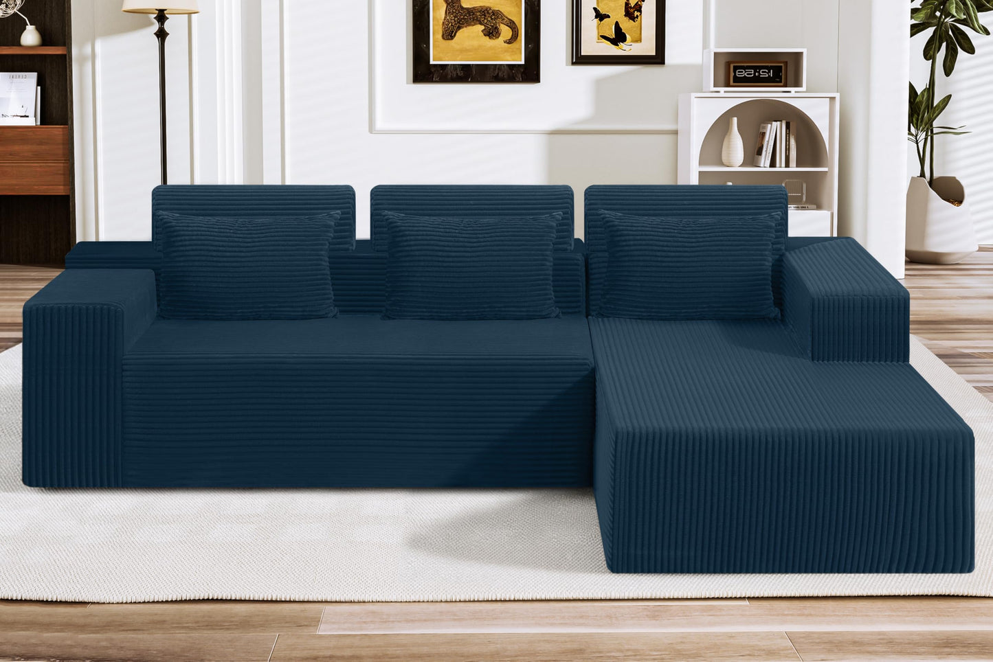 HABUTWAY Sectional Couches for Living Room,No Assembly L Shaped Couch 105" Modular Sectional Sofa Couch with Deep Seat,Cloud Couches Furniture Sets for Apartment,Corduroy (Blue, Right Facing)
