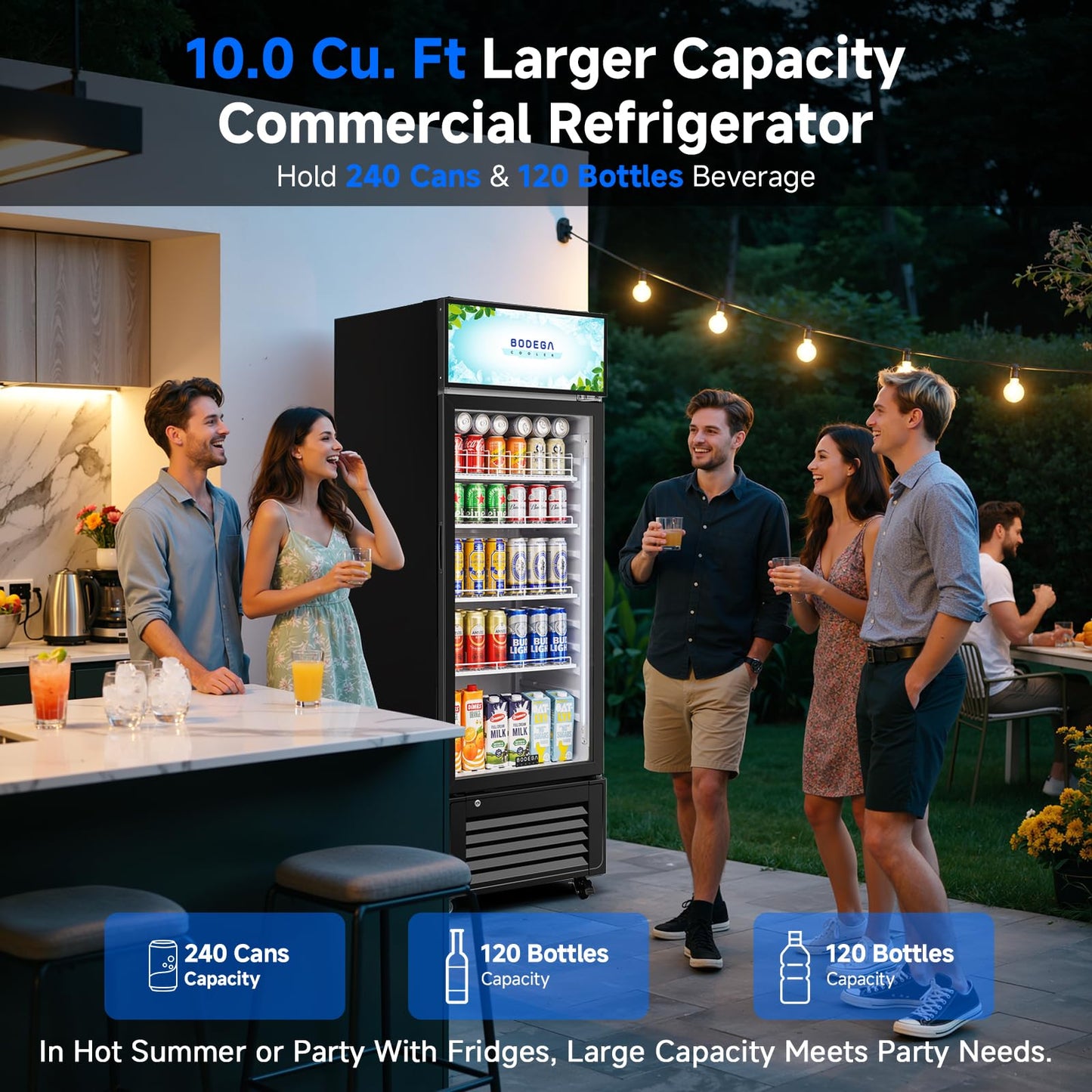 BODEGACOOLER Commercial Beverage Refrigerator and Cooler, 10.0 Cu.Ft Commercial Merchandiser Refrigerator with Soft LED Light, Commercial Fridge, Display Refrigerator with 240 cans & 120 bottles.