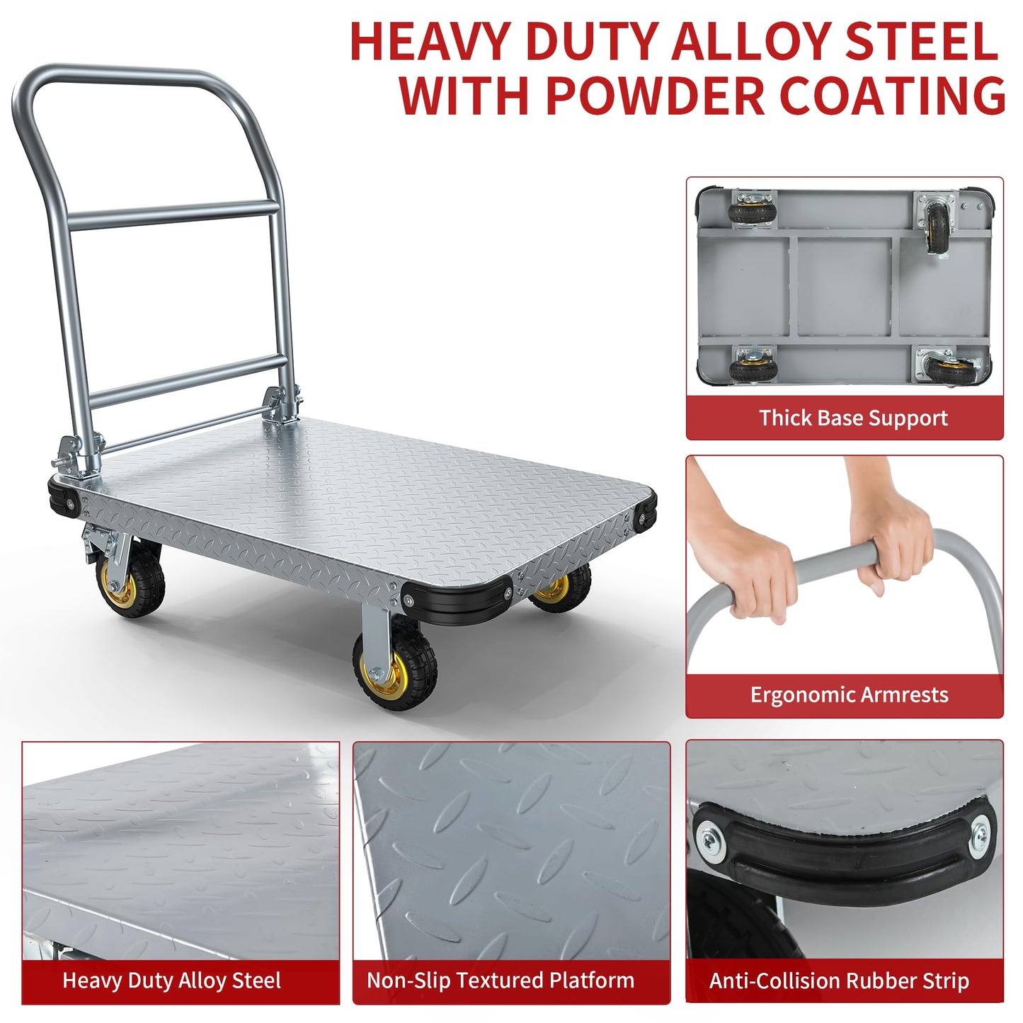 YITAMOTOR 2000 LBS Heavy Duty Platform Truck Push Cart Dolly, Foldable Large Flatbed Cart with 6" Swivel Wheels, Steel Platform Dolly Moving Cart Hand Truck for Groceries, Garage (36" x 24")