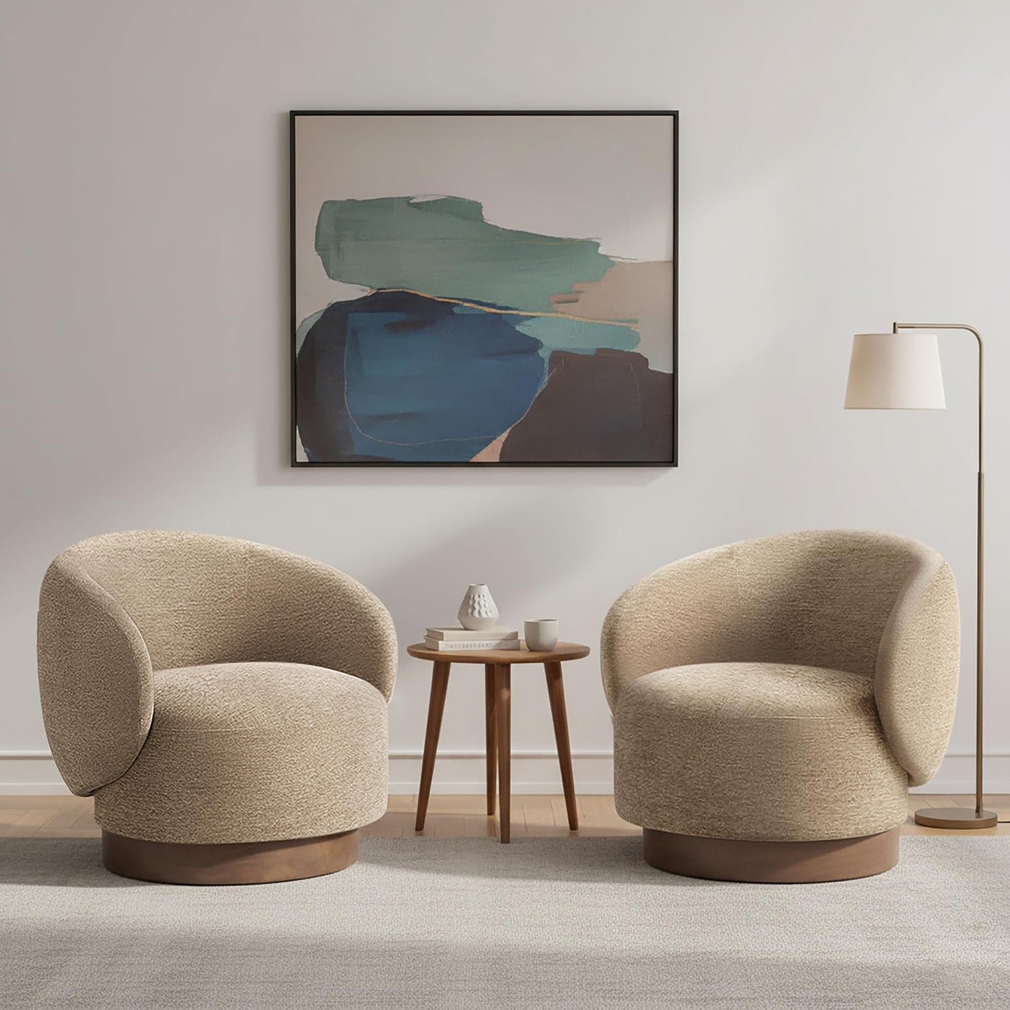 KISLOT Swivel Accent Chair Modern Round Barrel Armchair with Upholstered Faux Leather for Living Room Bedroom Waitingroom,2 Box,Cream
