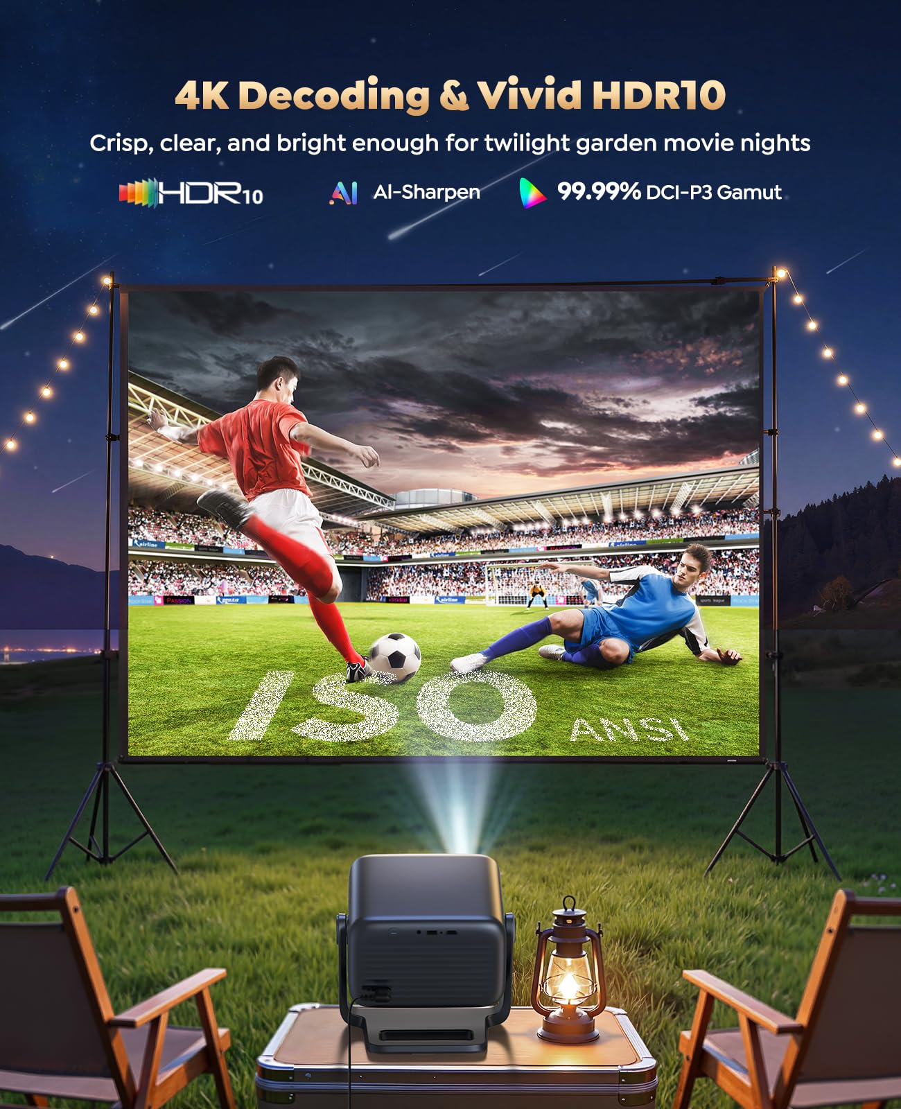 Smart 4K Projector [Google TV Stick Built-in & 360° Stand] with WiFi 6, Bluetooth 5.3, HDR10, 30W Hi-Fi, AI Auto Focus, Outdoor Portable Short Throw Movie Projector for Home Theater Bedroom Ceiling