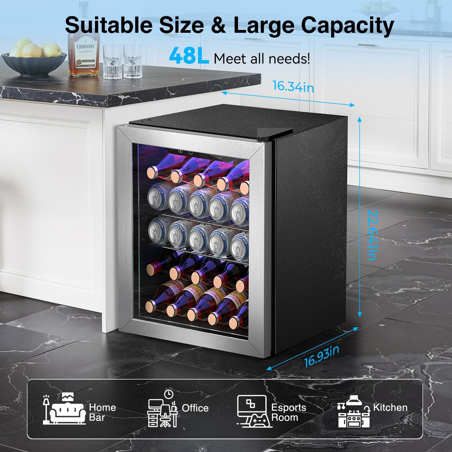 Kismile 18 Bottle Freestanding Wine Cooler Refrigerator, 1.7 Cu. Ft Mini Wine Fridge with Digital Temperature Control, Single Zone Cooling, Double-Layer Glass Door & Removable Shelves, 40-61°F