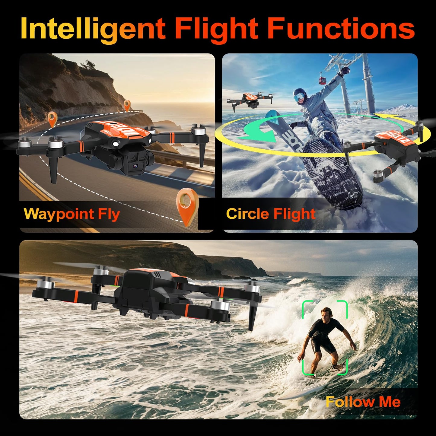 GPS Drone with Camera for Adults 4K Professional, Auto Return Follow Me FPV Video Drones with Brushless Motor, Circle Flight Waypoint Fly, Foldable RC Mini Quadcopter for Beginners Under 250G Gifts
